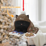 Personalized Christmas Ornament: Custom Cat Breed, Sleeping on Book, Beanie Hat image 1