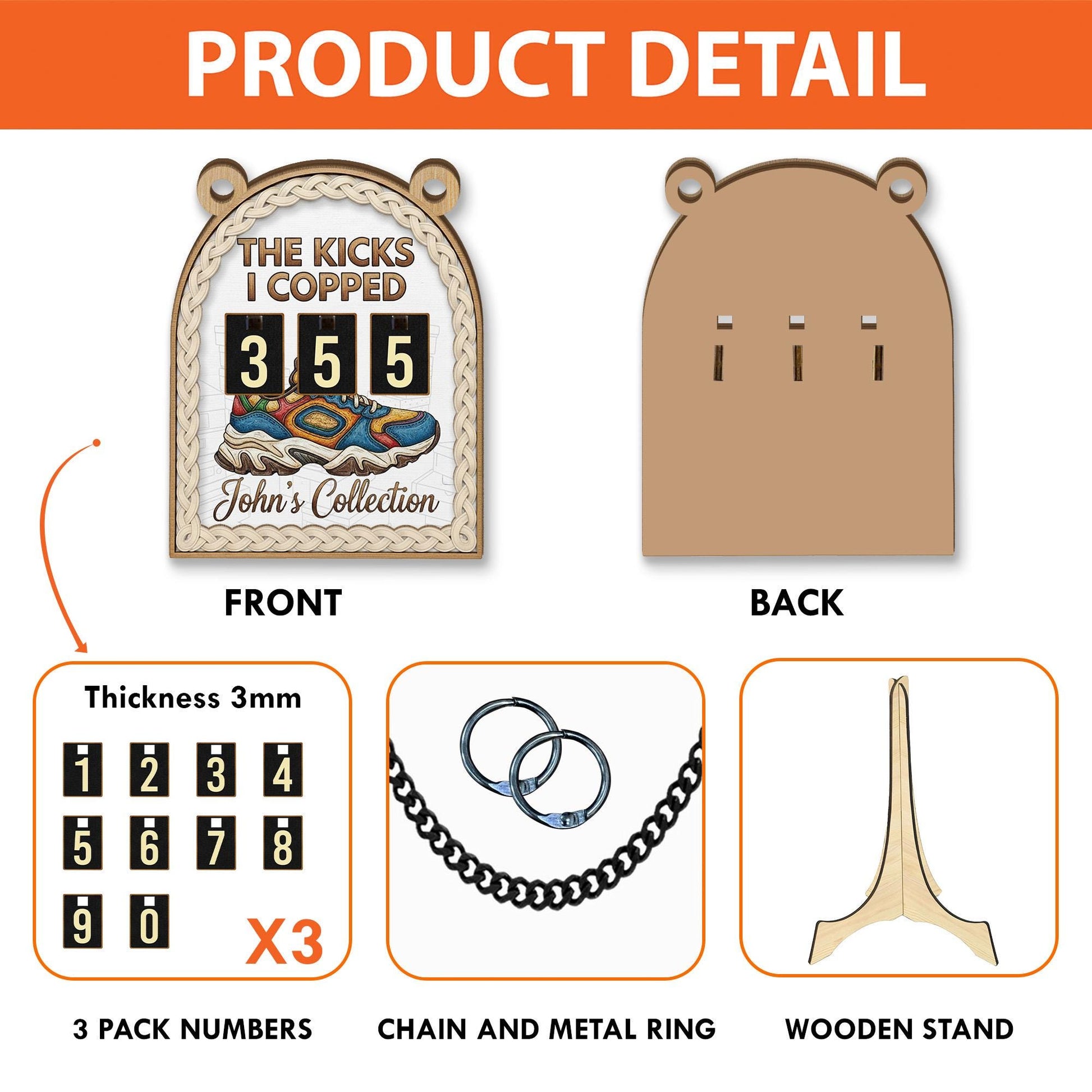 Wood Sneaker Tracker, Personalized Shoe Collection Counter, Modern Display Shelf Decor image 5