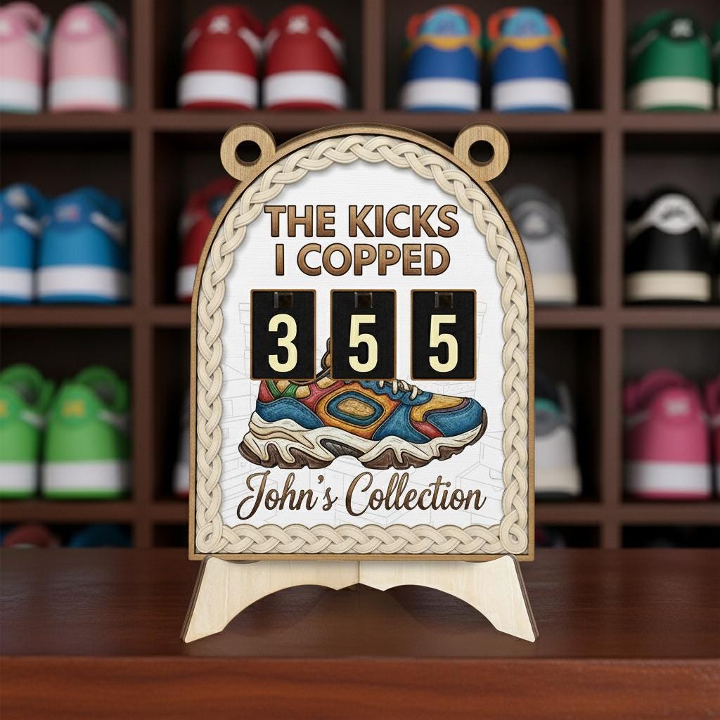Wood Sneaker Tracker, Personalized Shoe Collection Counter, Modern Display Shelf Decor image 1