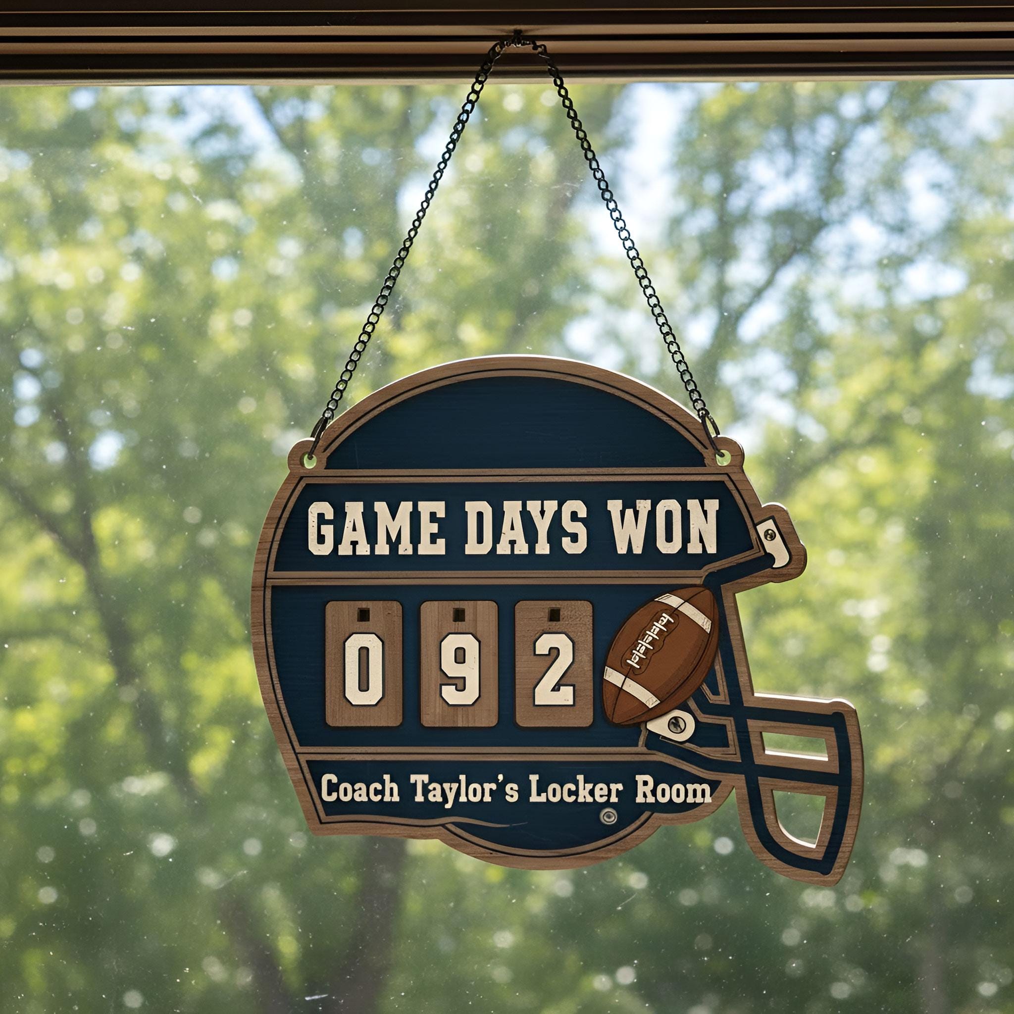 Personalized Wood Counter: Football Game Days Won, Helmet Scoreboard Sign image 2