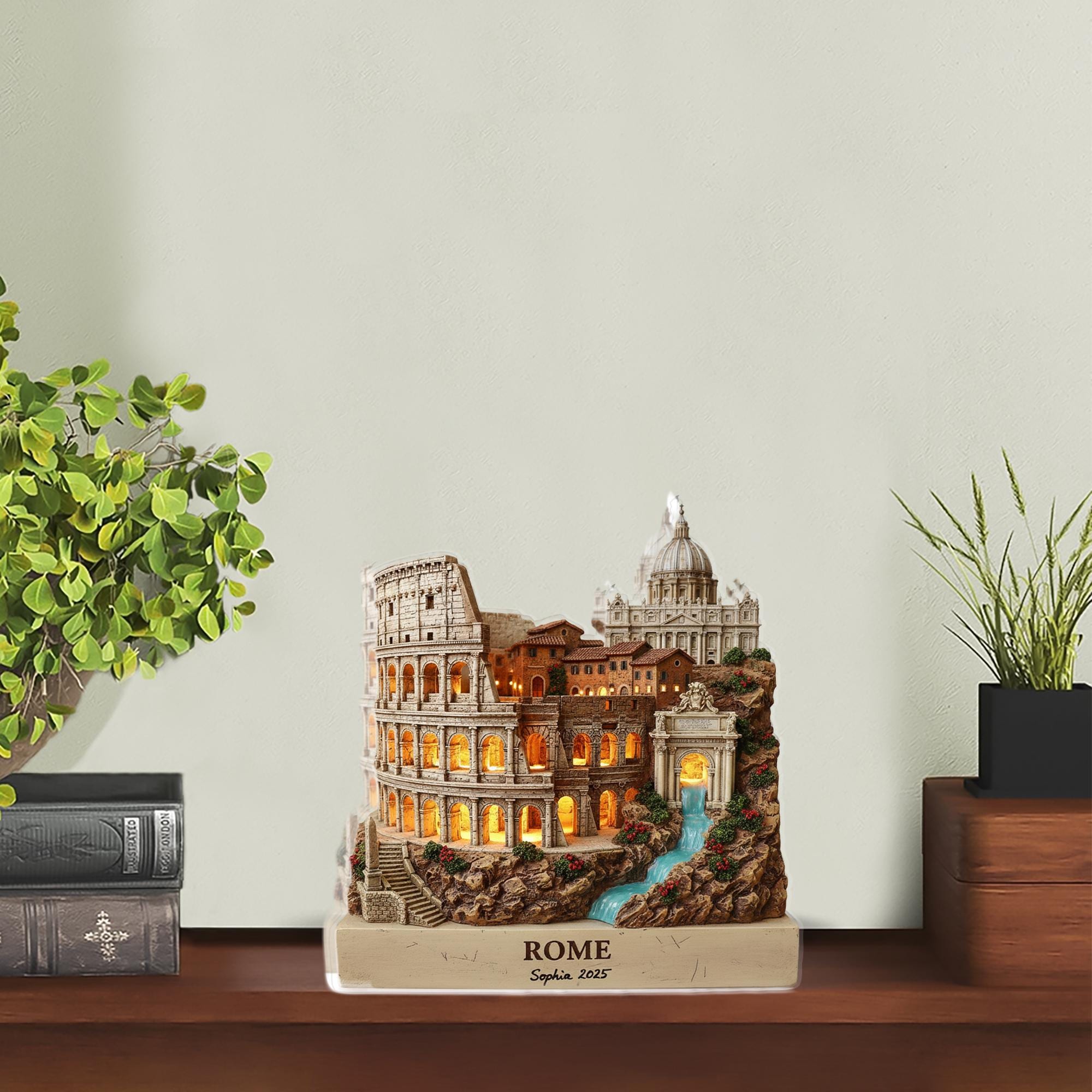 Rome Landmarks Acrylic Block, Personalized Name Year, Colosseum Vatican Trevi Fountain image 1
