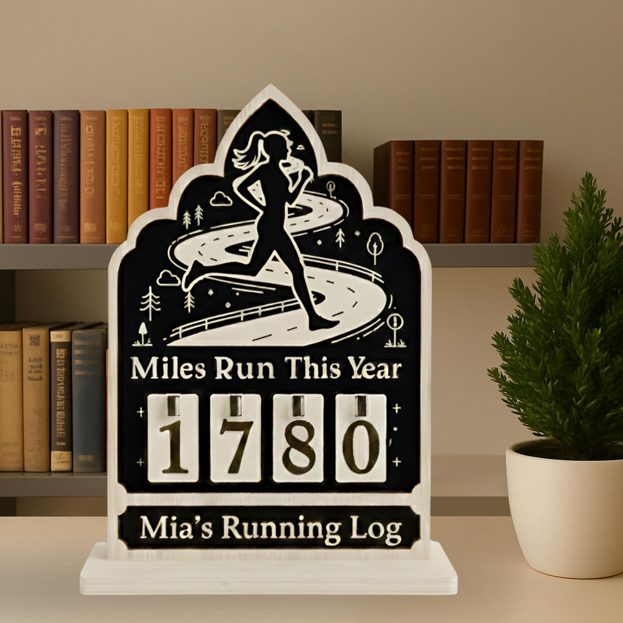Running Mileage Tracker Sign, Personalized Flip Counter Desk Plaque, Custom Name Tracker image 2