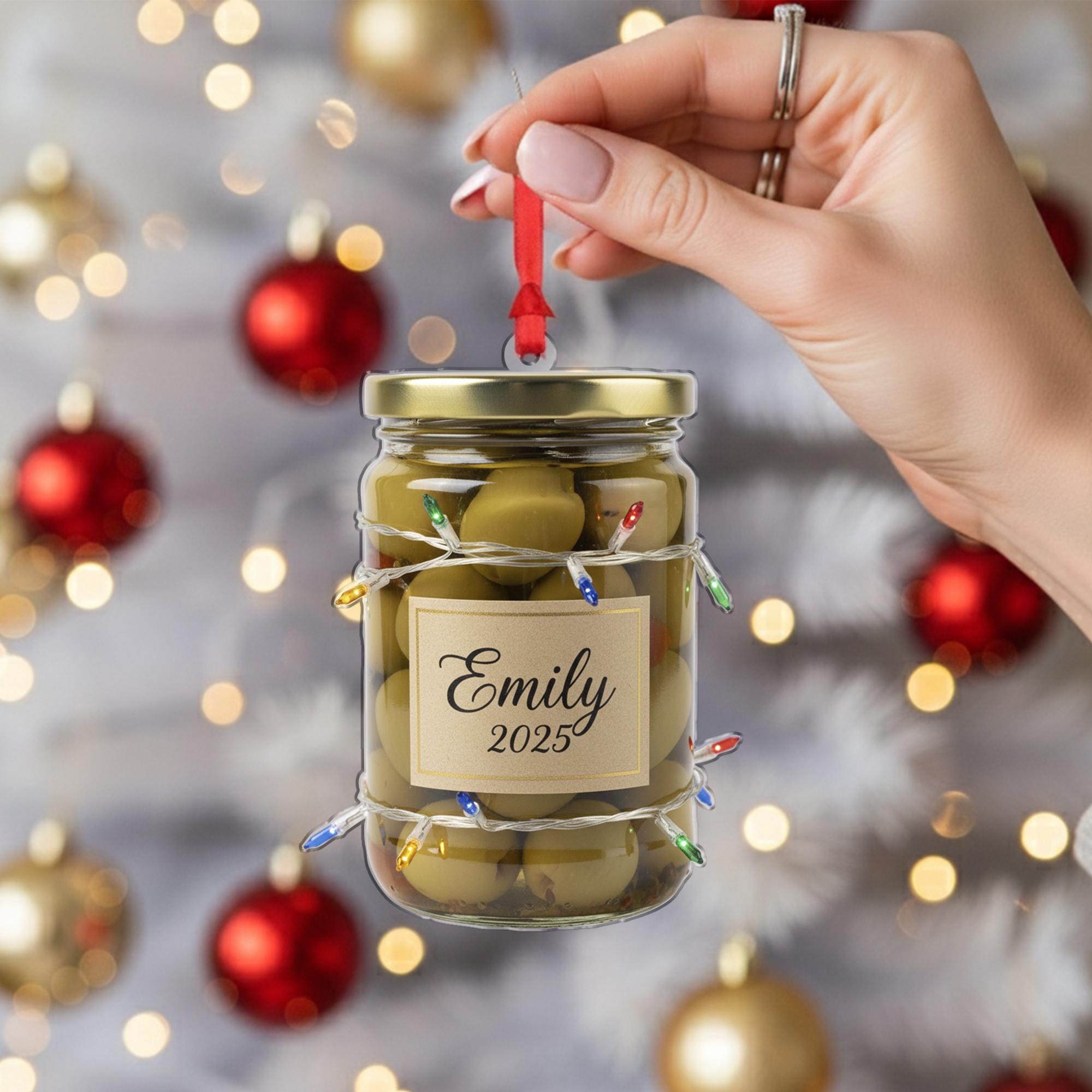 Personalized Olive Ornament: Custom Name Jar Decor, Christmas Tree Keepsake image 6