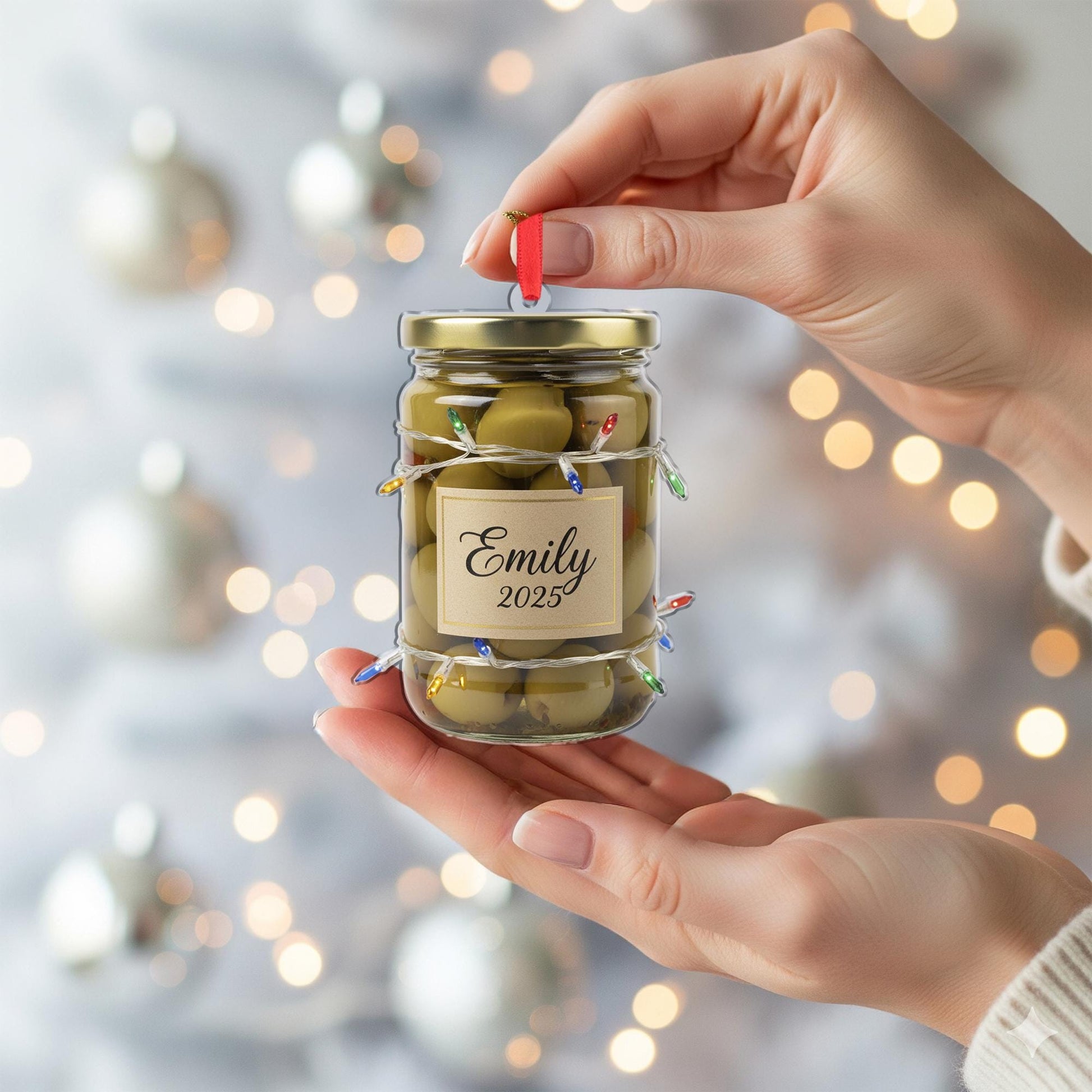 Personalized Olive Ornament: Custom Name Jar Decor, Christmas Tree Keepsake image 4