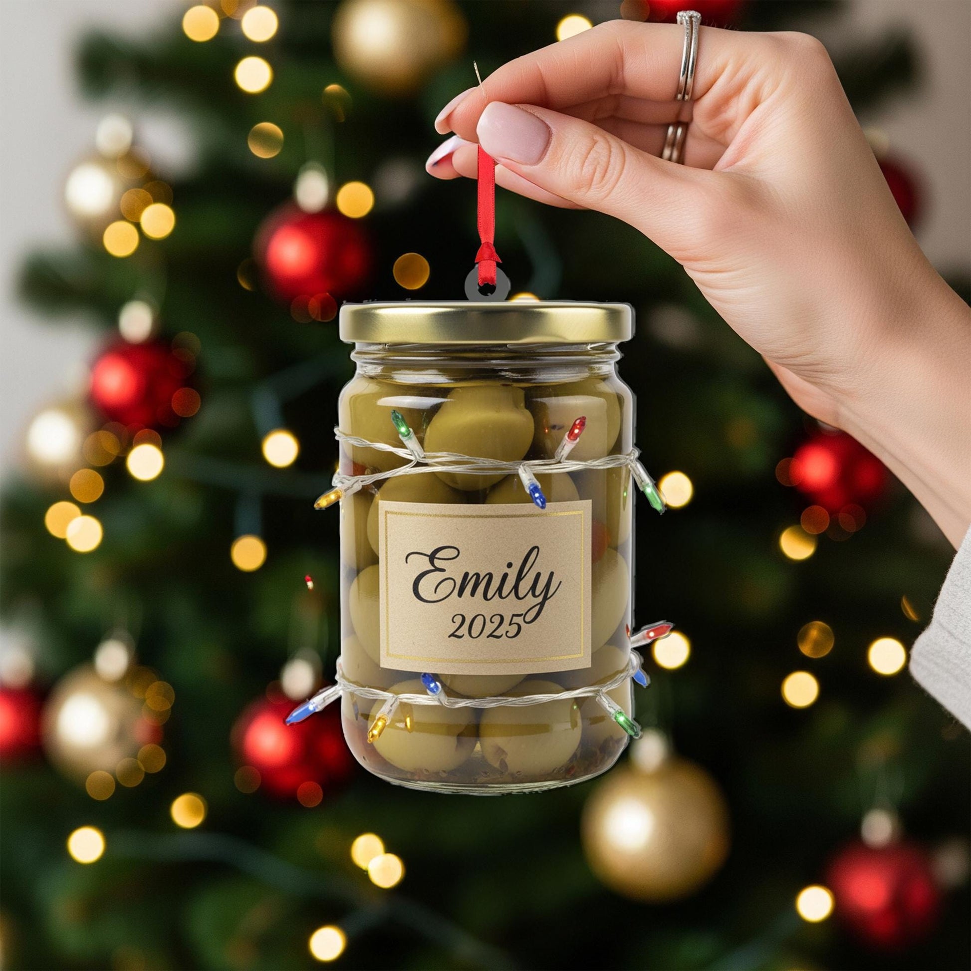 Personalized Olive Ornament: Custom Name Jar Decor, Christmas Tree Keepsake image 7