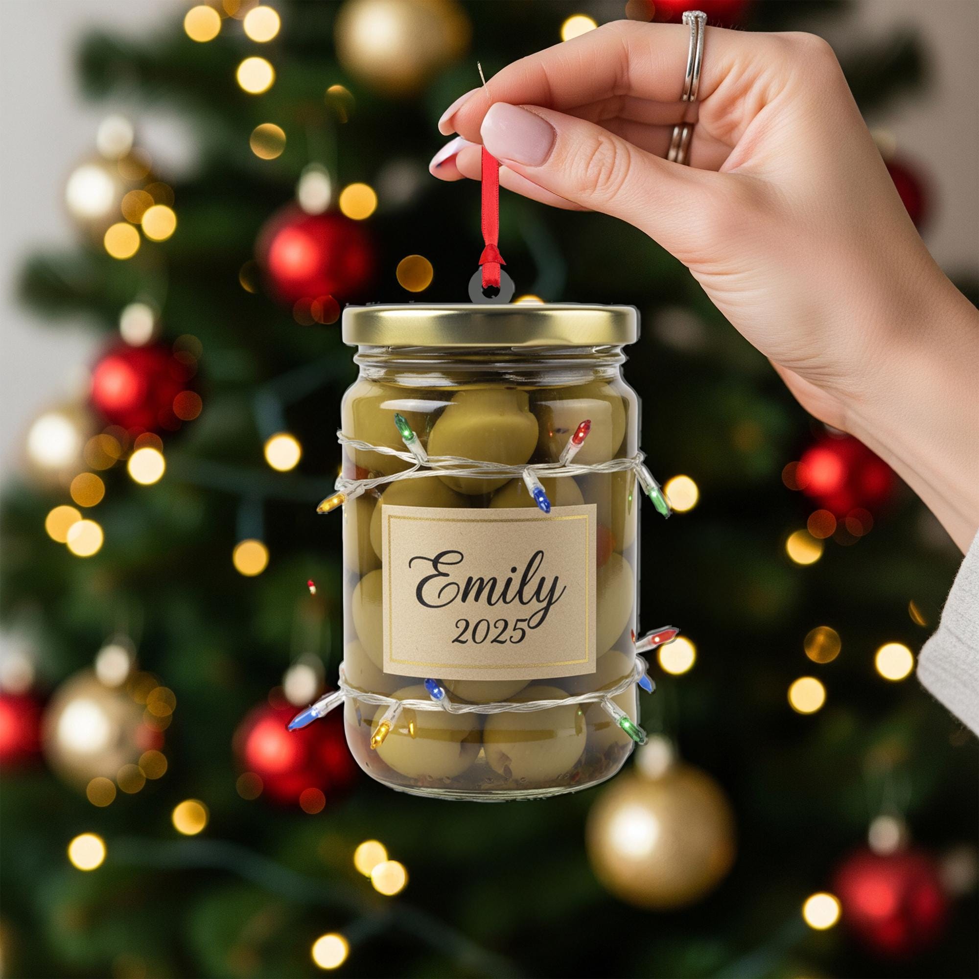 Personalized Olive Ornament: Custom Name Jar Decor, Christmas Tree Keepsake image 7