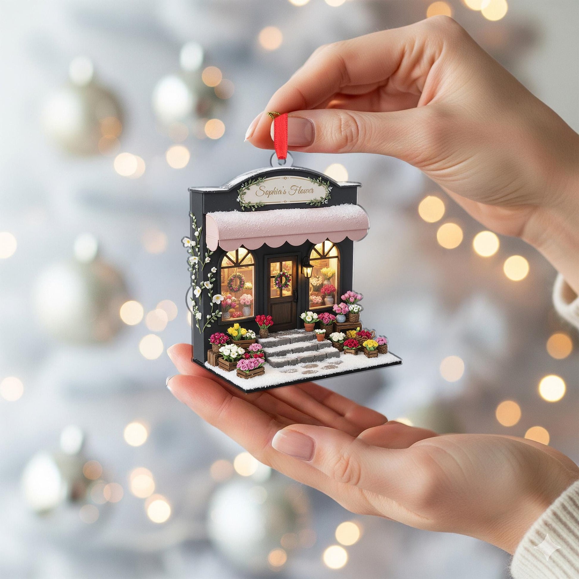 Personalized Flower Shop Ornament: Custom Storefront Christmas Decor, Floral Boutique Keepsake image 4