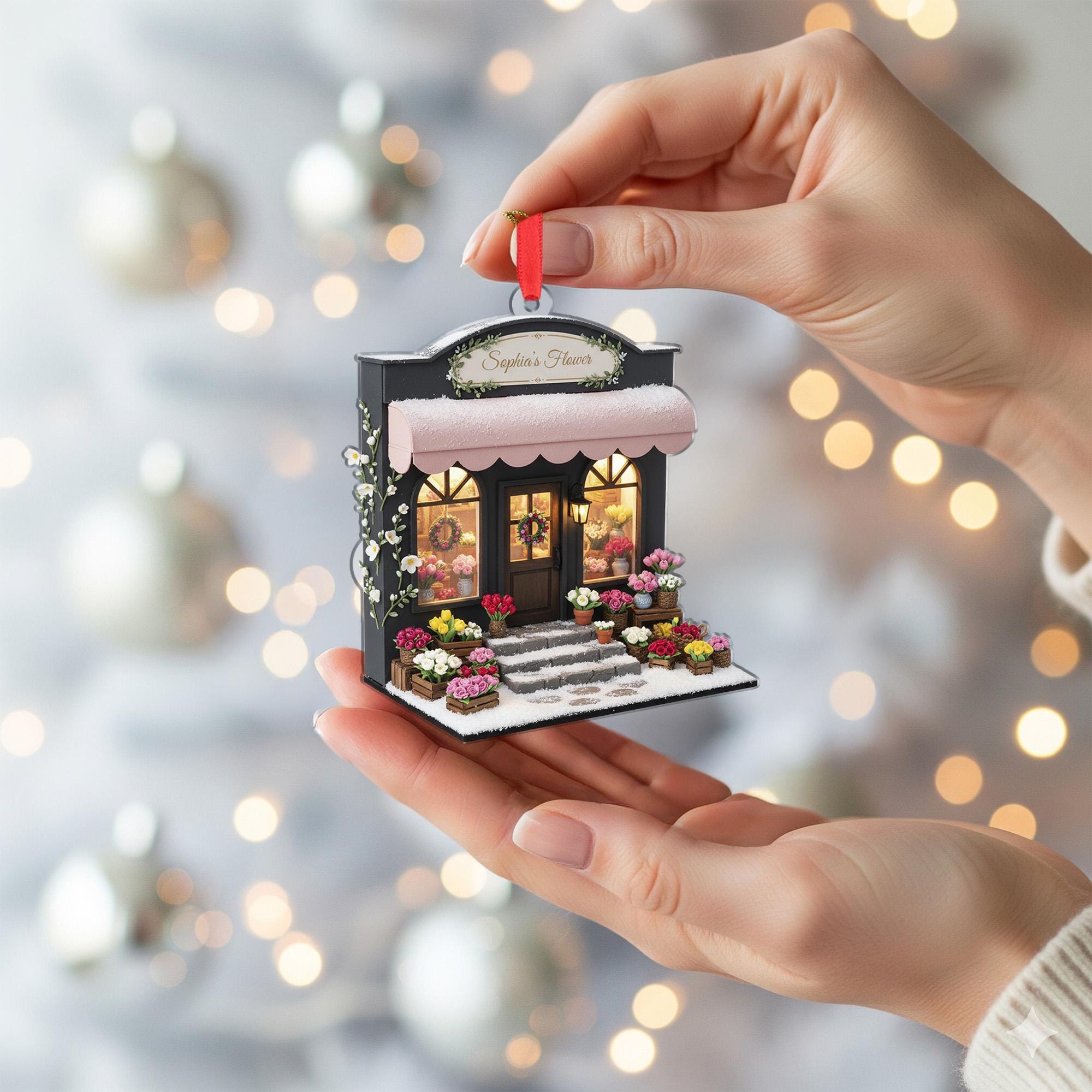 Personalized Flower Shop Ornament: Custom Storefront Christmas Decor, Floral Boutique Keepsake image 4