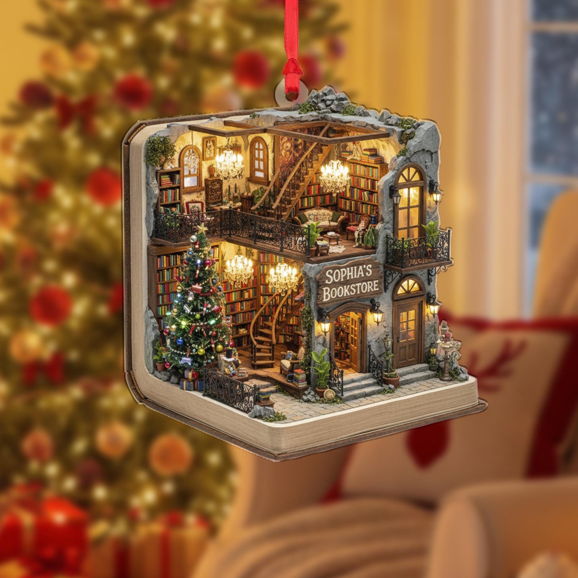 Personalized Bookstore Ornament: Custom Book Shop Christmas Decor, Cozy Library Keepsake image 4