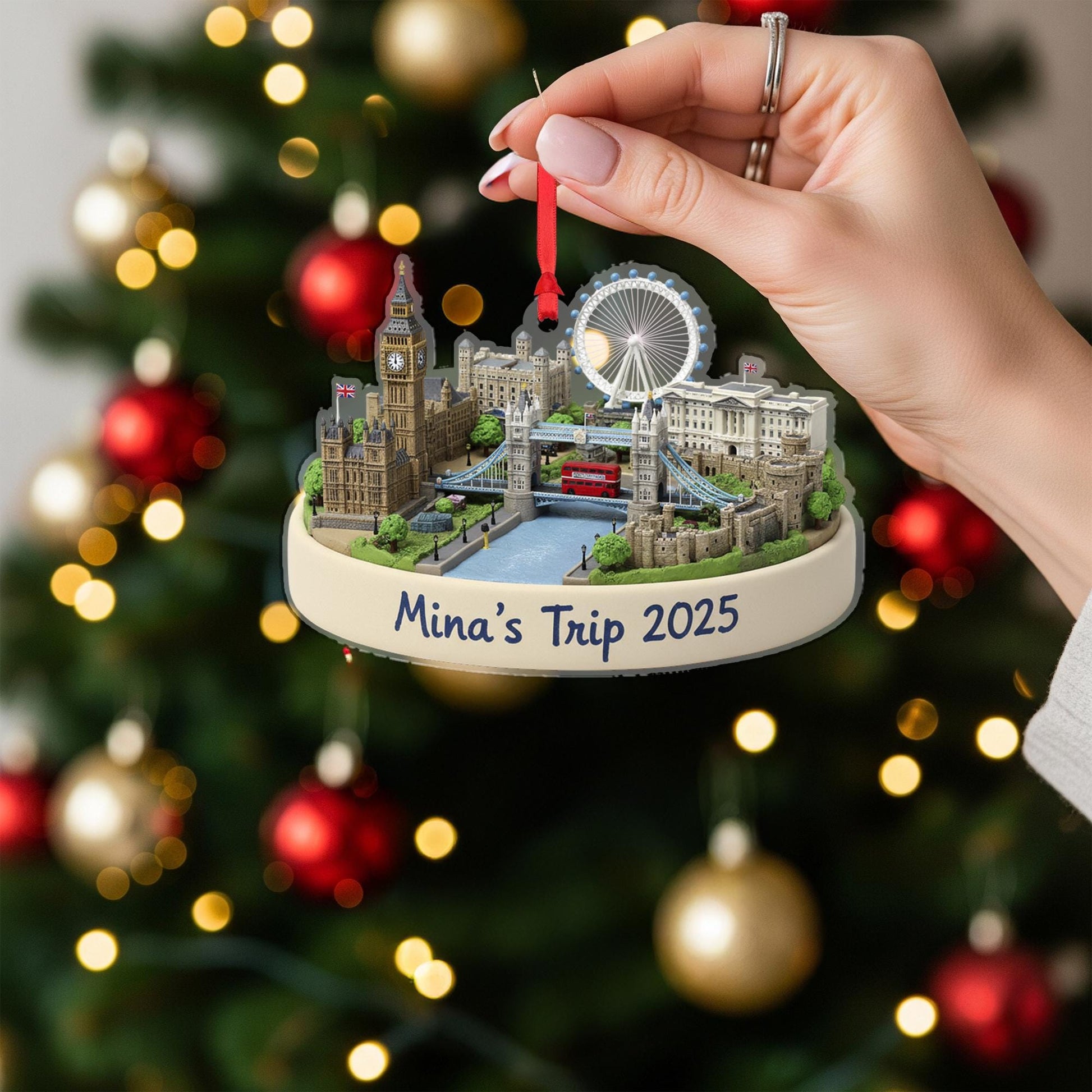 Personalized London Ornament, Custom Travel Keepsake, City Landmark Scene Decor image 2