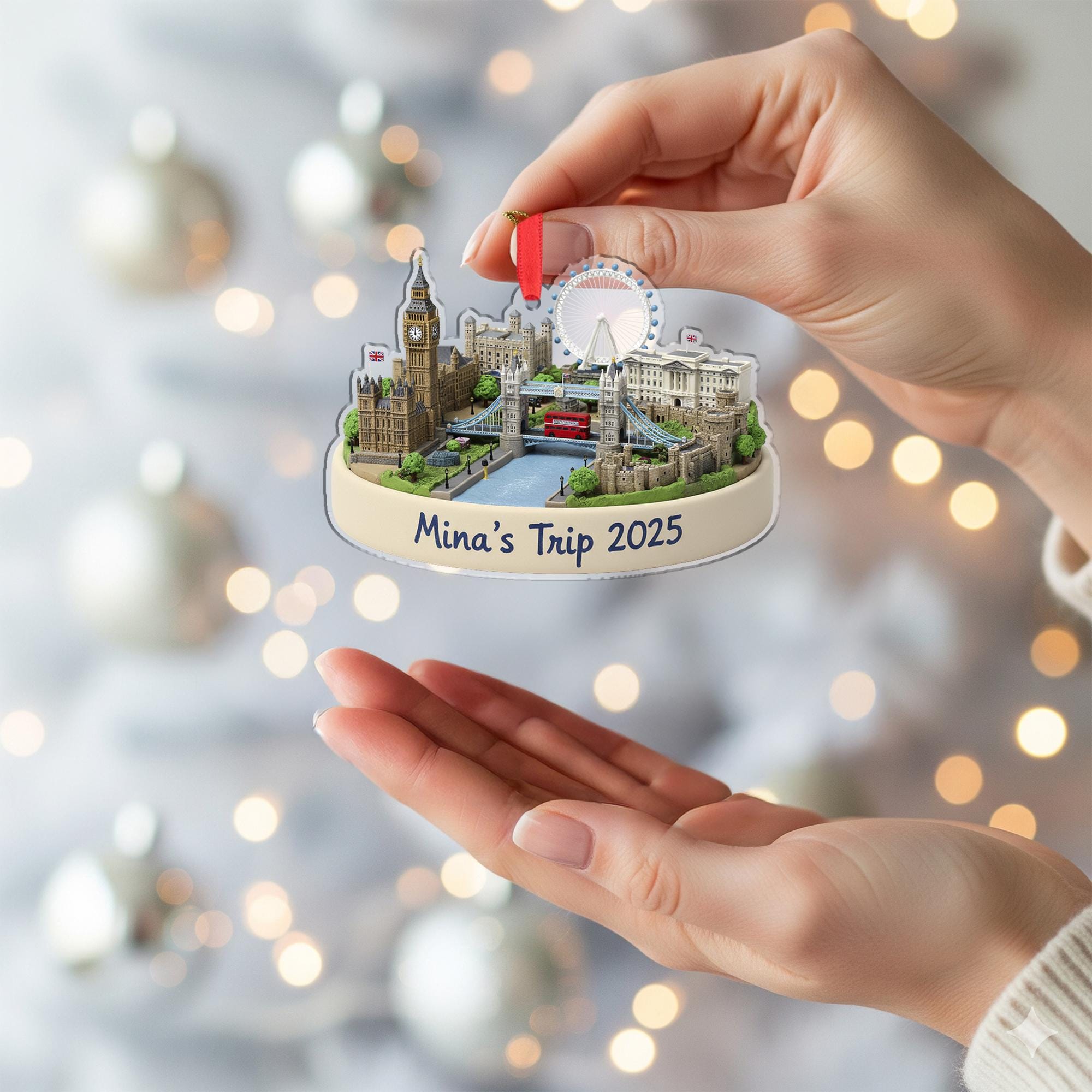 Personalized London Ornament, Custom Travel Keepsake, City Landmark Scene Decor image 5