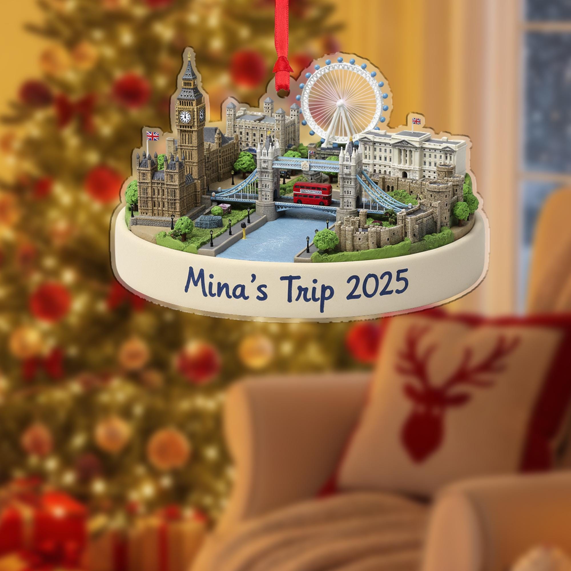 Personalized London Ornament, Custom Travel Keepsake, City Landmark Scene Decor image 1