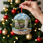 Personalized Italy Ornament, Custom Travel Keepsake, Colosseum and Pisa Scene Decor image 1
