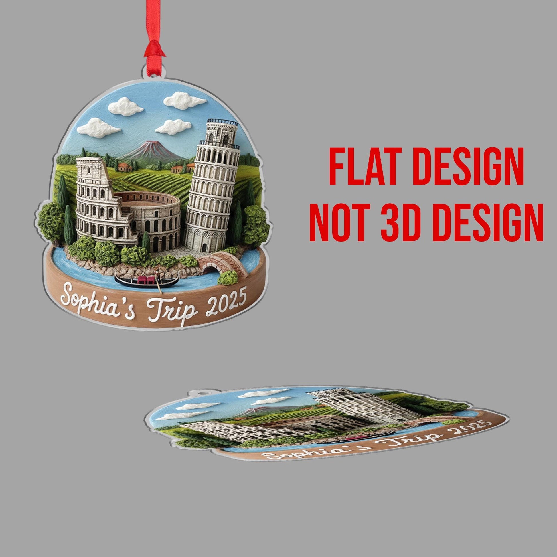 Personalized Italy Ornament, Custom Travel Keepsake, Colosseum and Pisa Scene Decor image 5