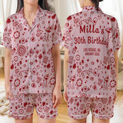 Personalized Satin Pajama Set: Playing Card Sleepwear, Custom Birthday Print image 1