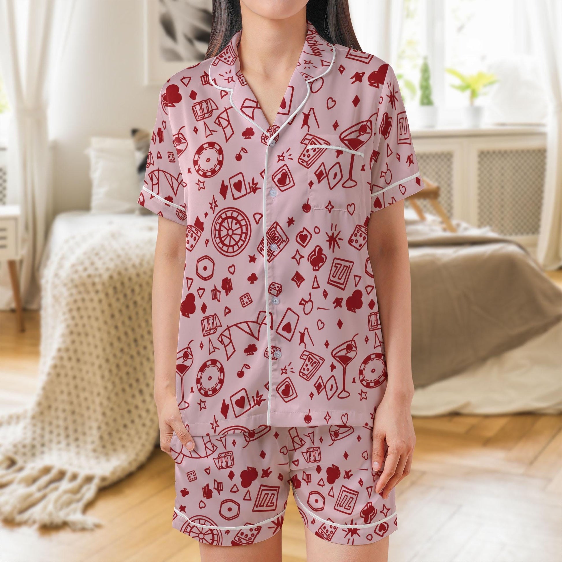 Personalized Satin Pajama Set: Playing Card Sleepwear, Custom Birthday Print image 2