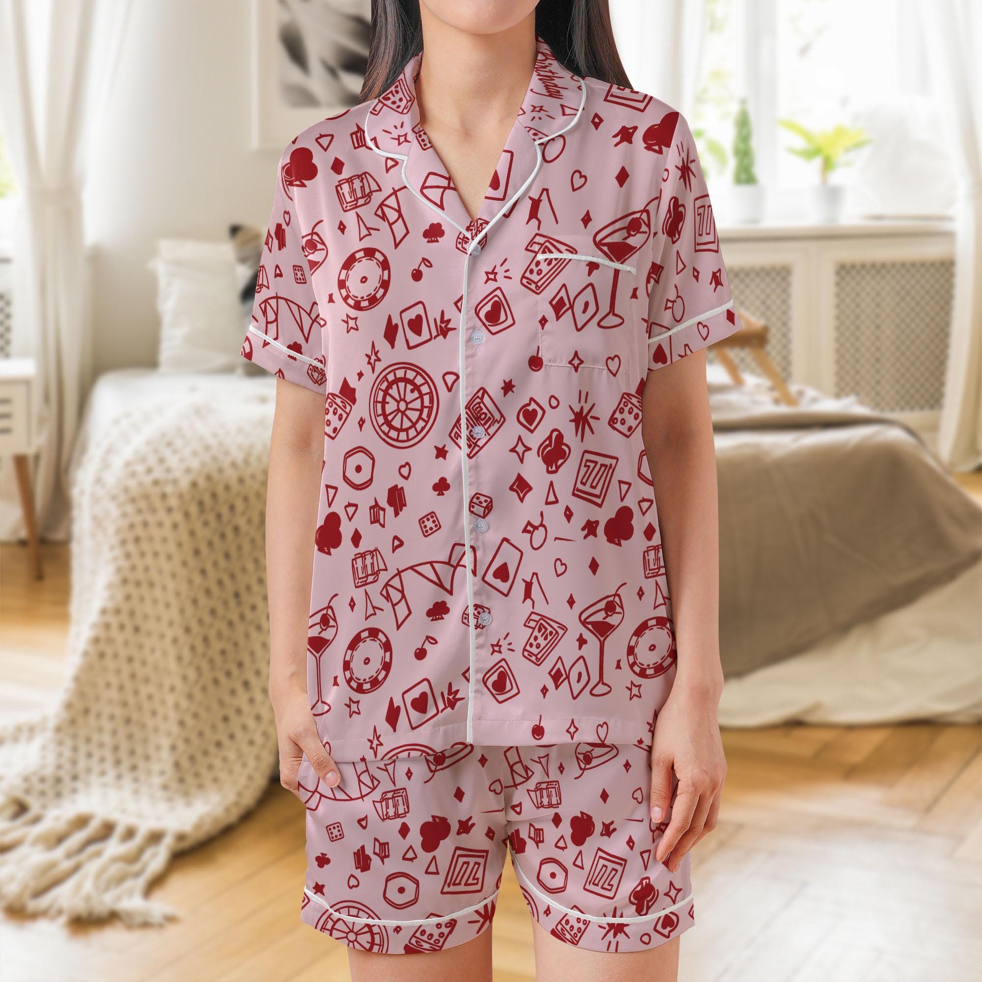 Personalized Satin Pajama Set: Playing Card Sleepwear, Custom Birthday Print image 2