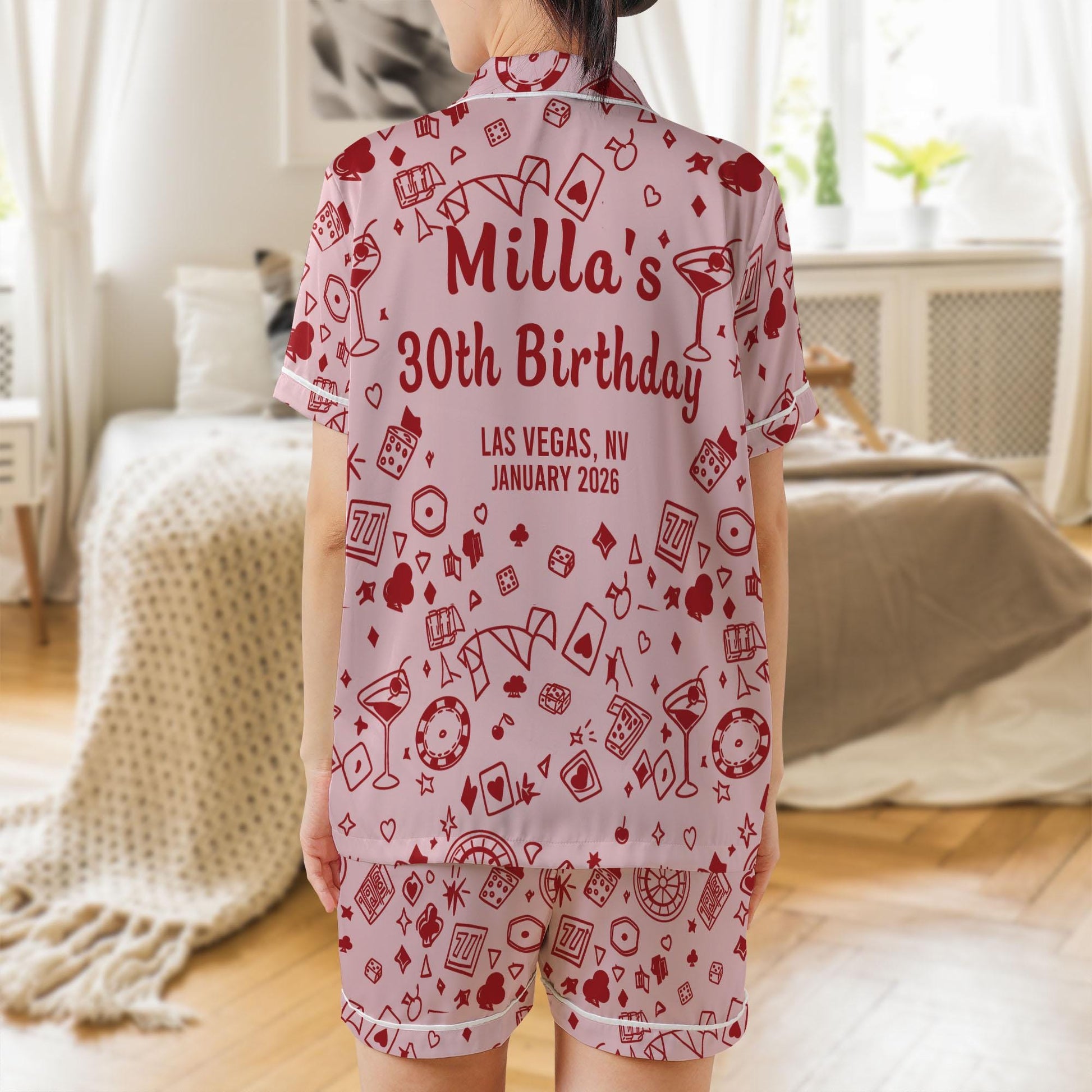 Personalized Satin Pajama Set: Playing Card Sleepwear, Custom Birthday Print image 3