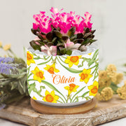 Personalized March Flower Daffodil Plant Pot: Custom Name Ceramic Succulent Planter with Tray image 1