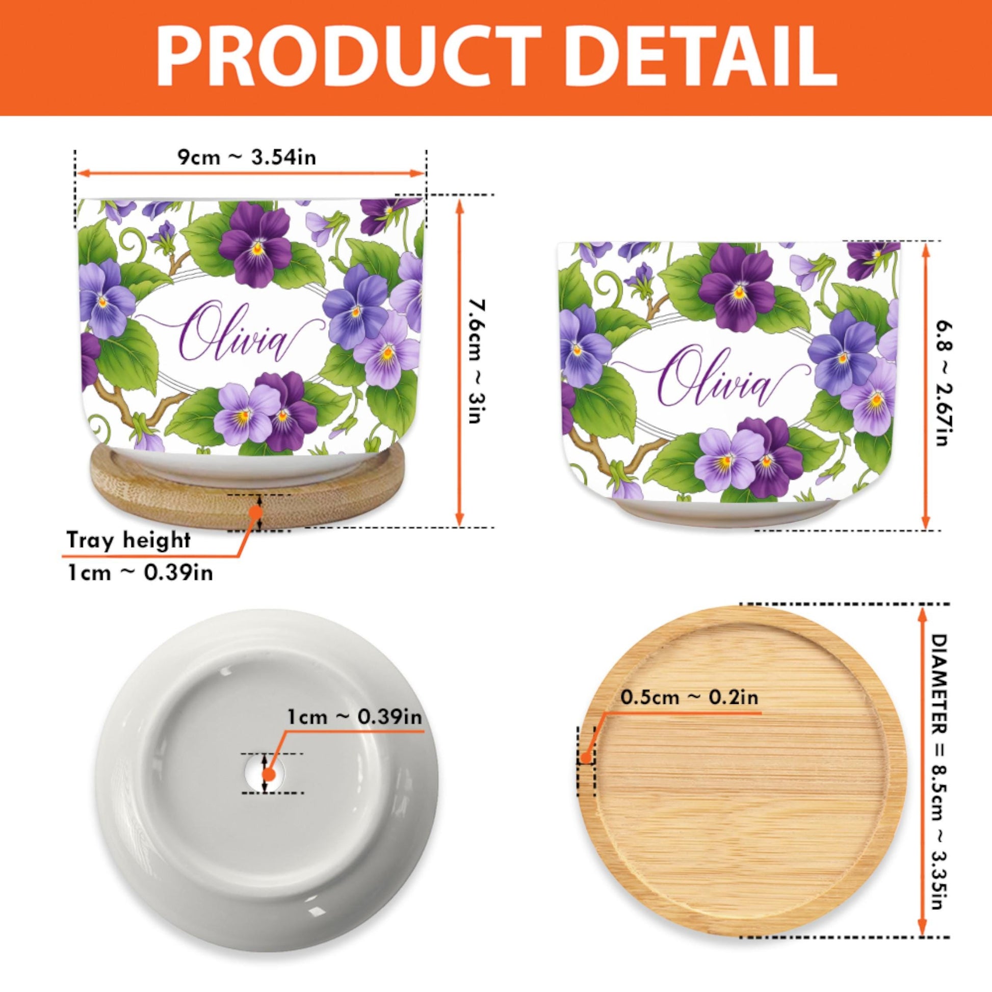 Personalized February Flower Violet Plant Pot: Custom Name Ceramic Succulent Planter with Tray image 6