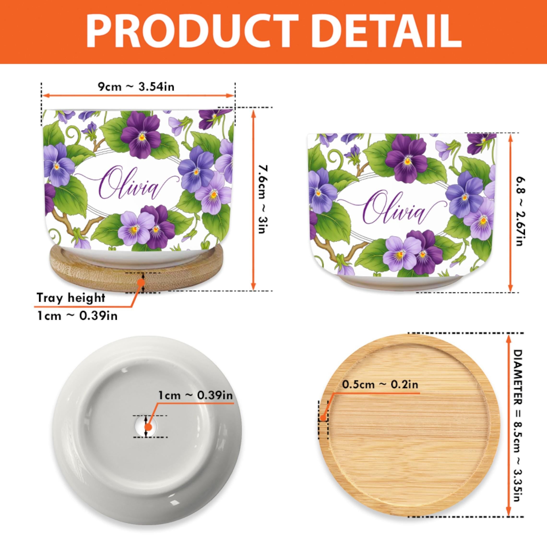 Personalized February Flower Violet Plant Pot: Custom Name Ceramic Succulent Planter with Tray image 6