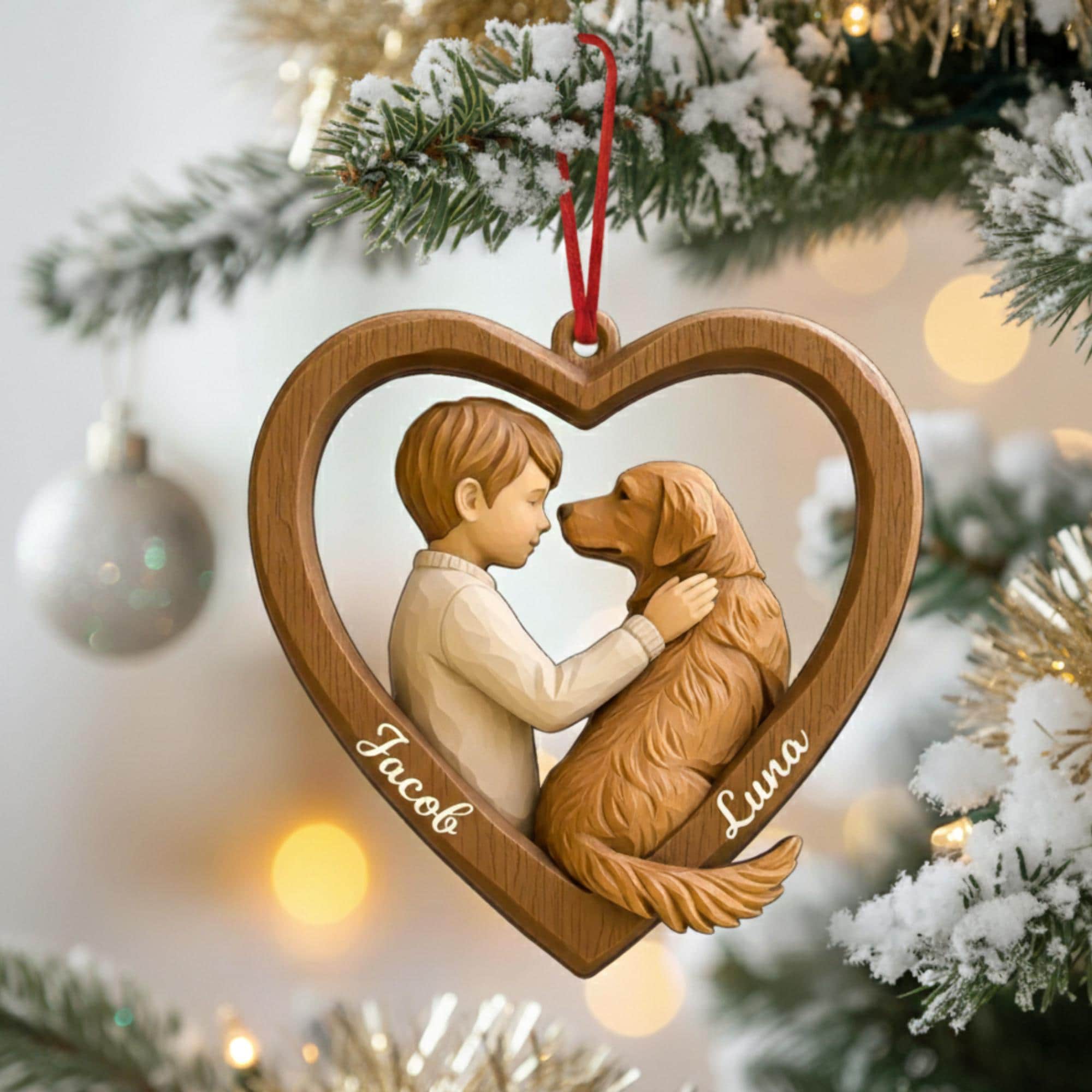 Custom Kid and Pet Ornament – Personalized Child and Dog 2 Layer Decoration image 1