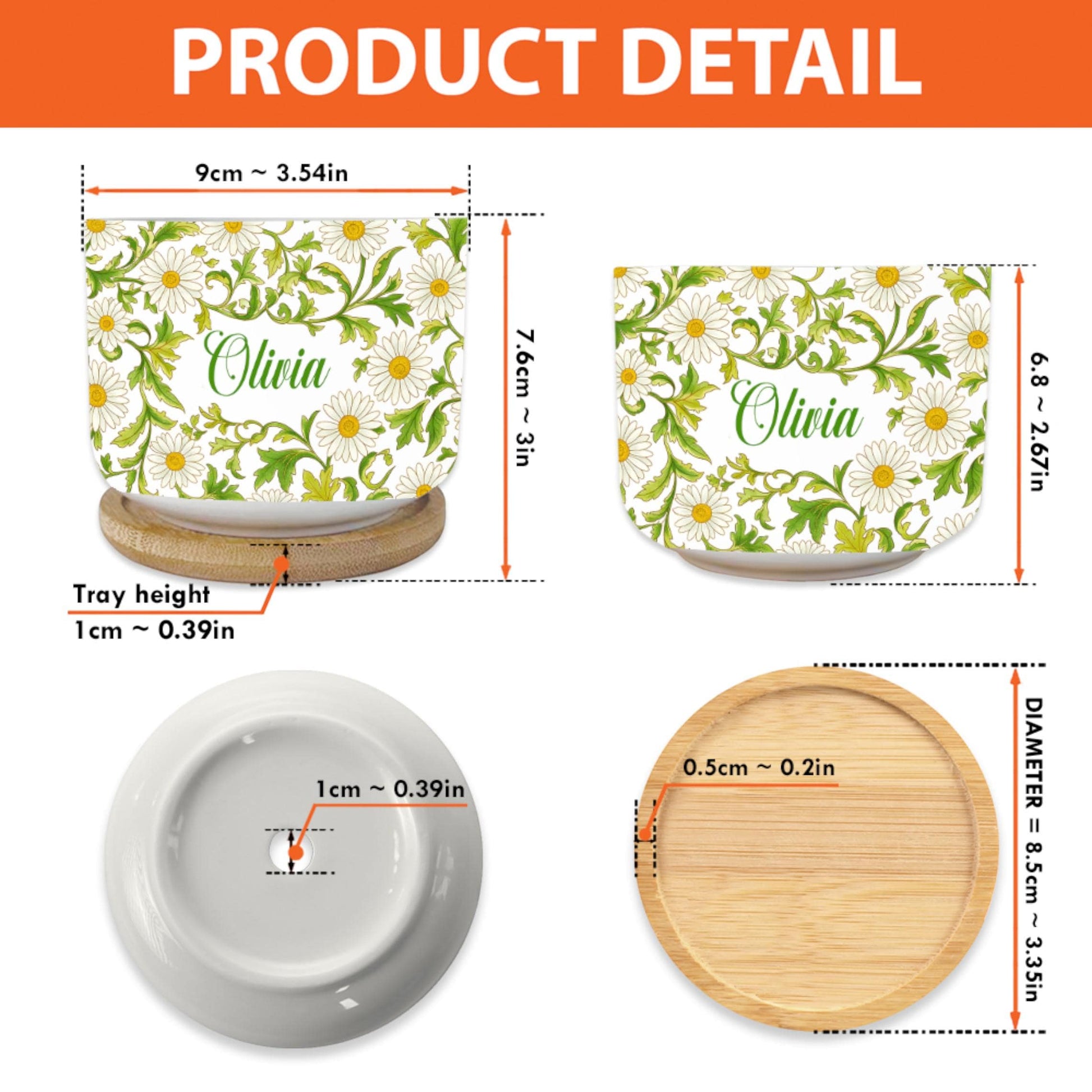 Personalized April Birthday Flower Daisy Plant Pot: Custom Name Ceramic Succulent Planter with Tray image 5