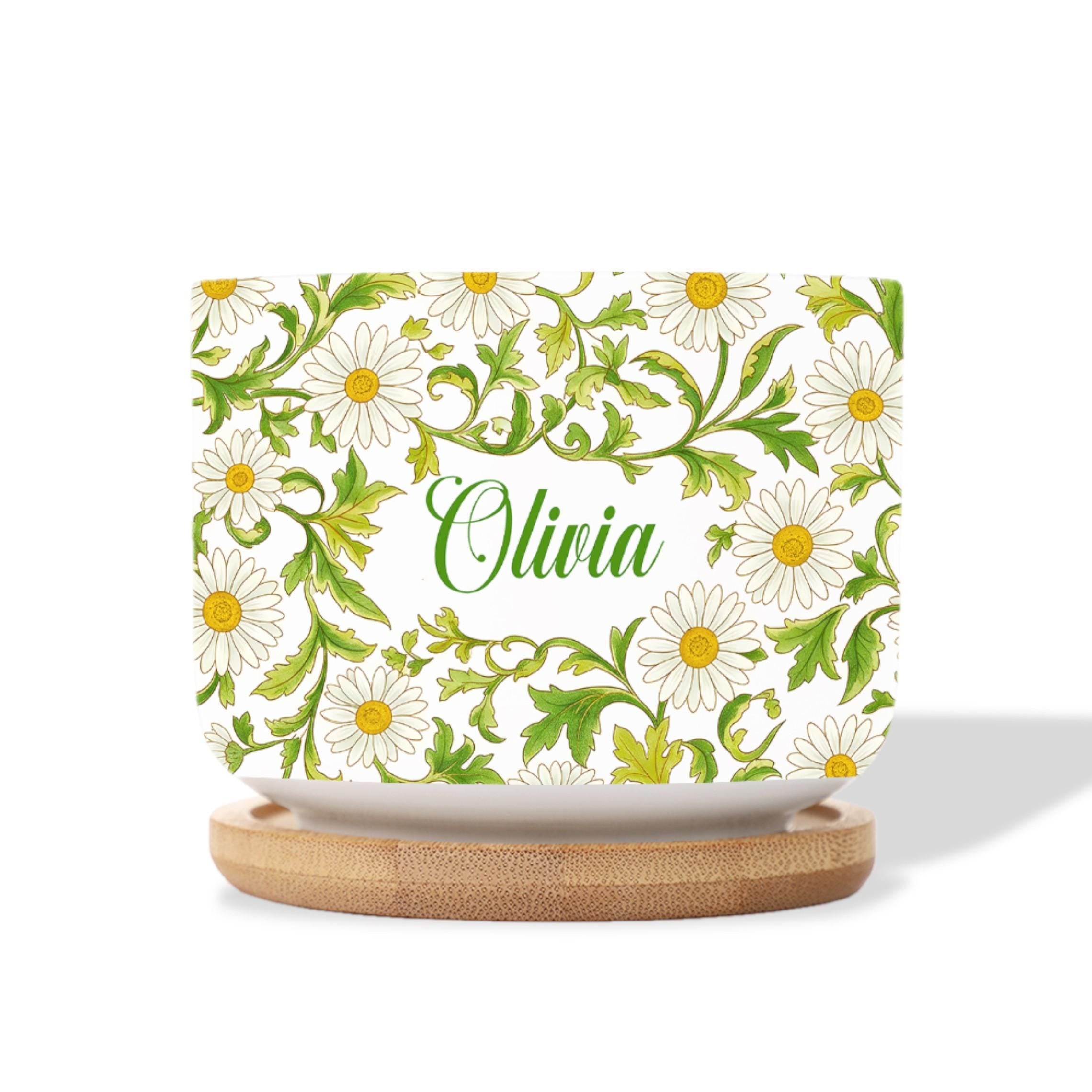 Personalized April Birthday Flower Daisy Plant Pot: Custom Name Ceramic Succulent Planter with Tray image 6