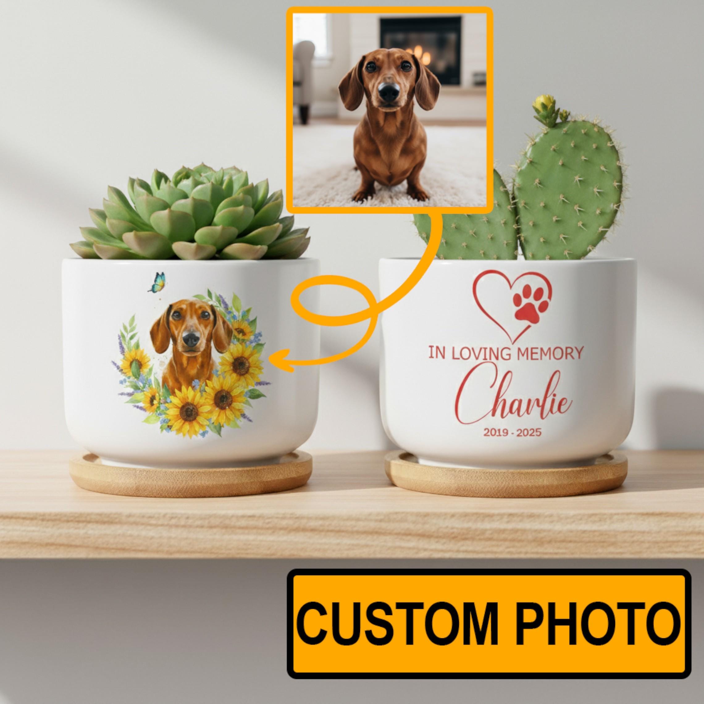 Personalized Pet Memorial Planter: Custom Dog Photo, Ceramic Pot, Pet Loss Gift image 1
