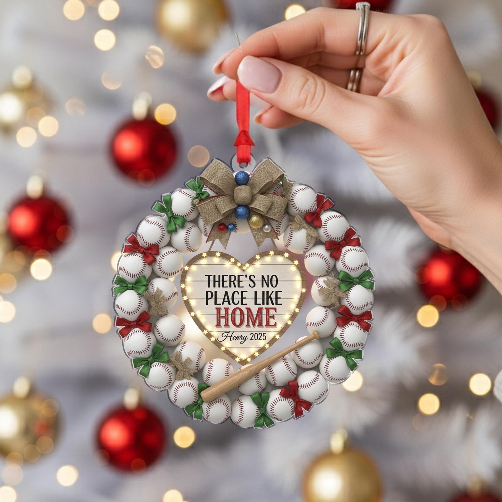 Personalized Baseball Wreath Ornament: "No Place Like Home" Sign, Custom Name, Dated 2025 image 6
