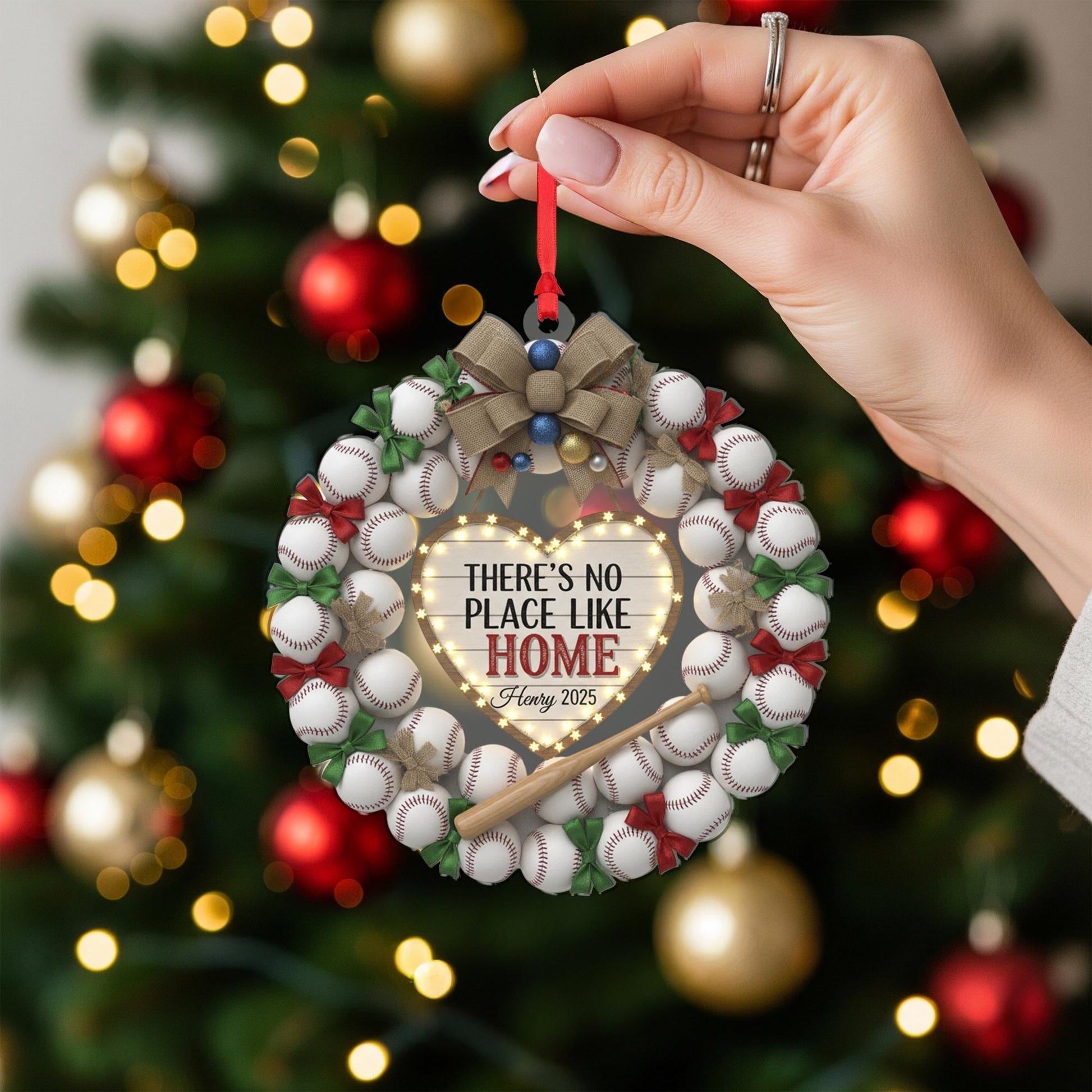 Personalized Baseball Wreath Ornament: "No Place Like Home" Sign, Custom Name, Dated 2025 image 7