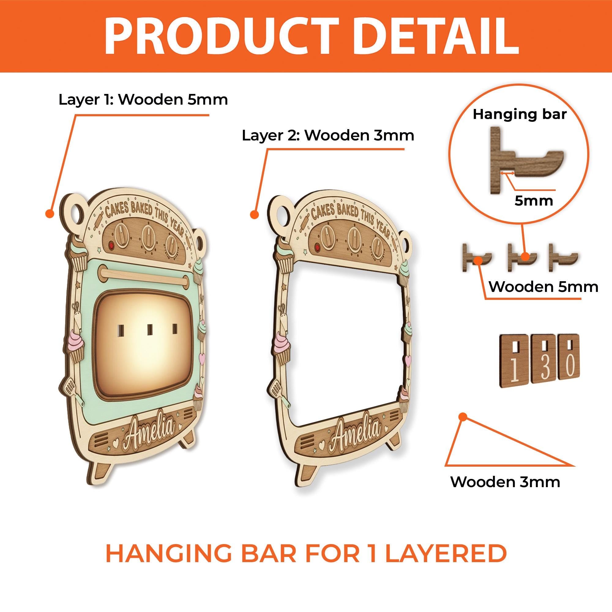 Personalized Cakes Baked This Year Counter, Retro Oven Baking Tracker image 5