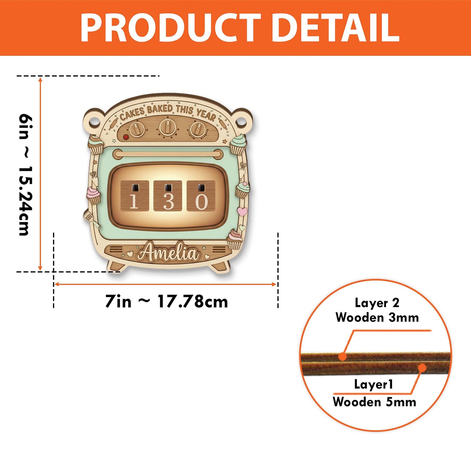 Personalized Cakes Baked This Year Counter, Retro Oven Baking Tracker image 4