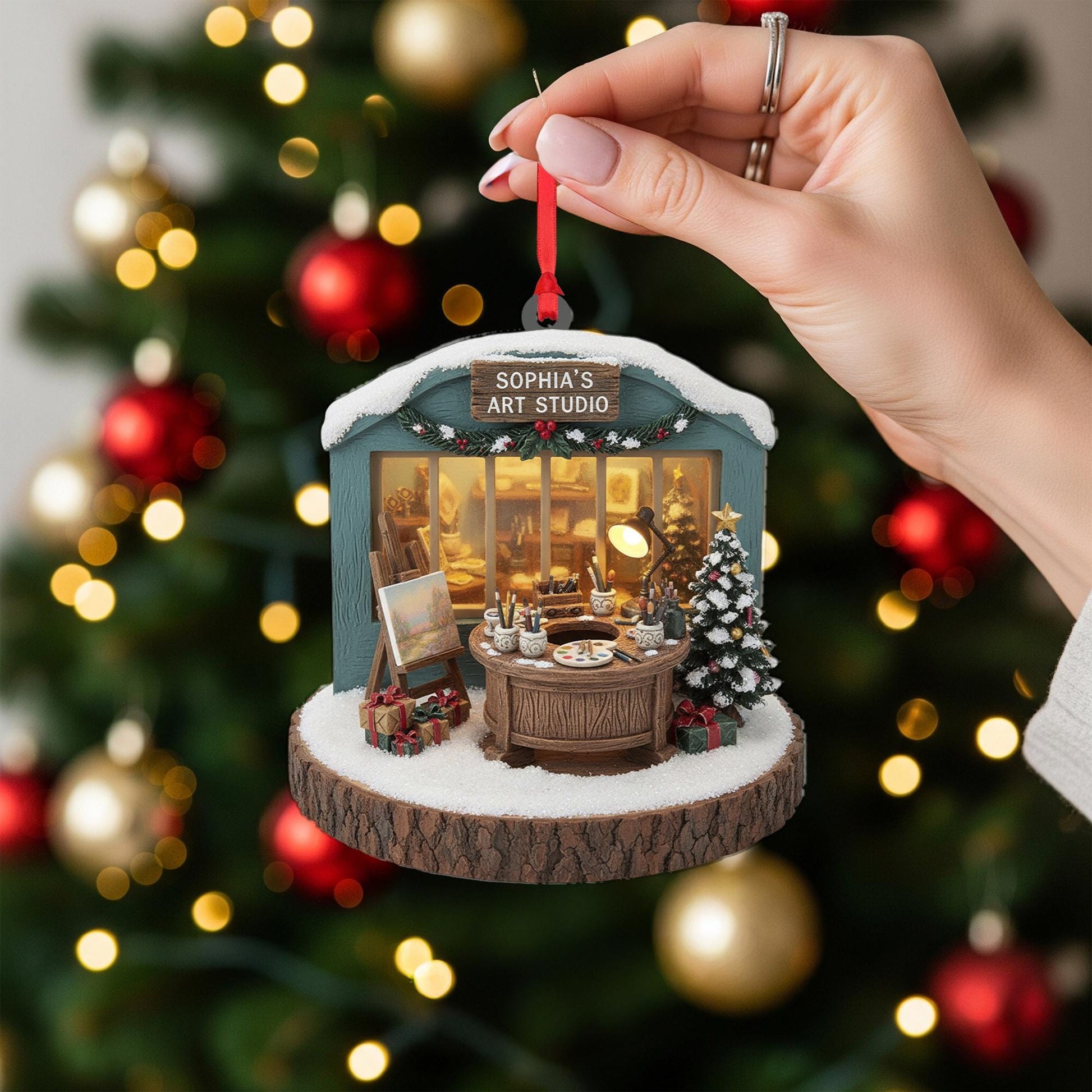 Personalized Miniature Art Studio Ornament: Artist Gift, Custom Holiday Keepsake image 2