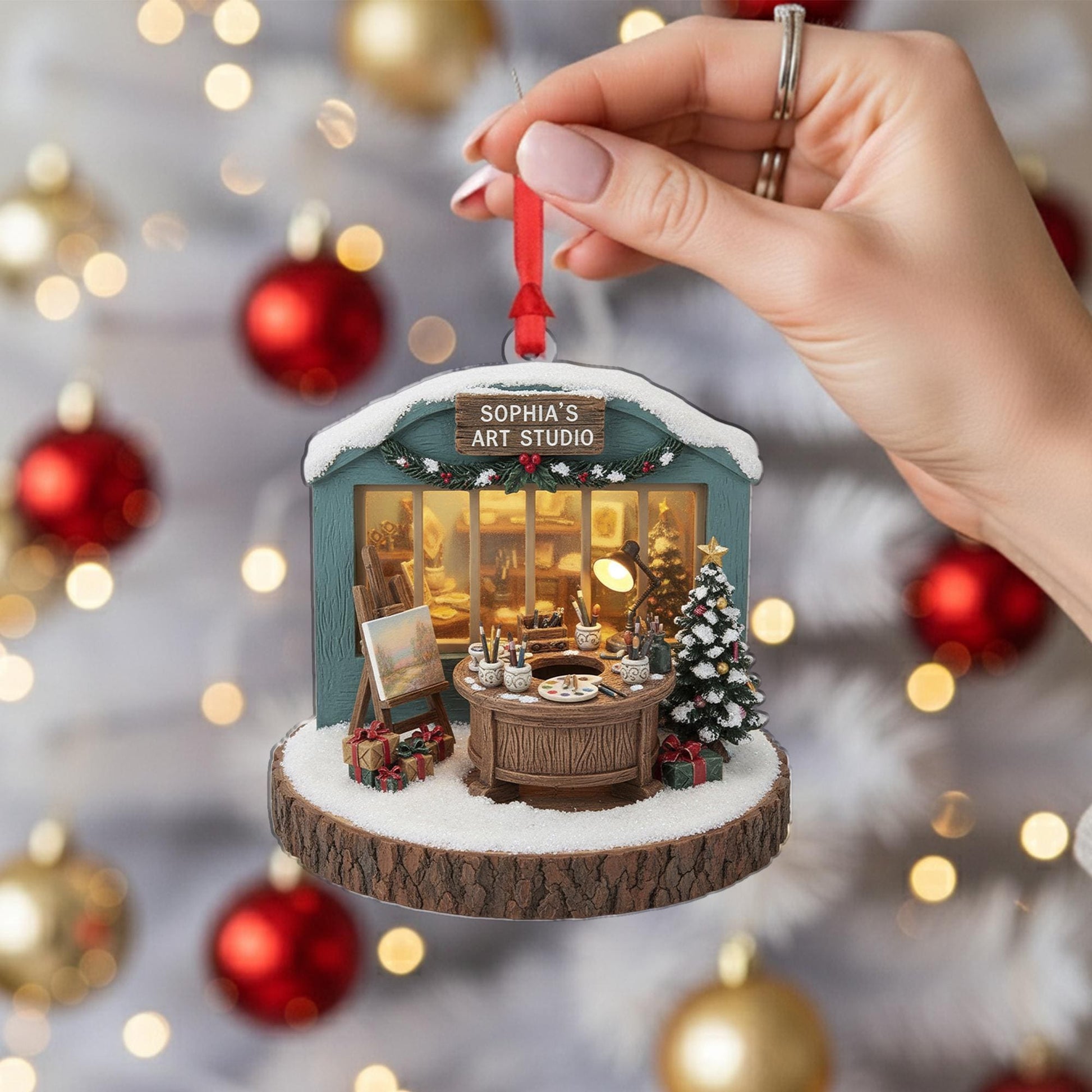 Personalized Miniature Art Studio Ornament: Artist Gift, Custom Holiday Keepsake image 3