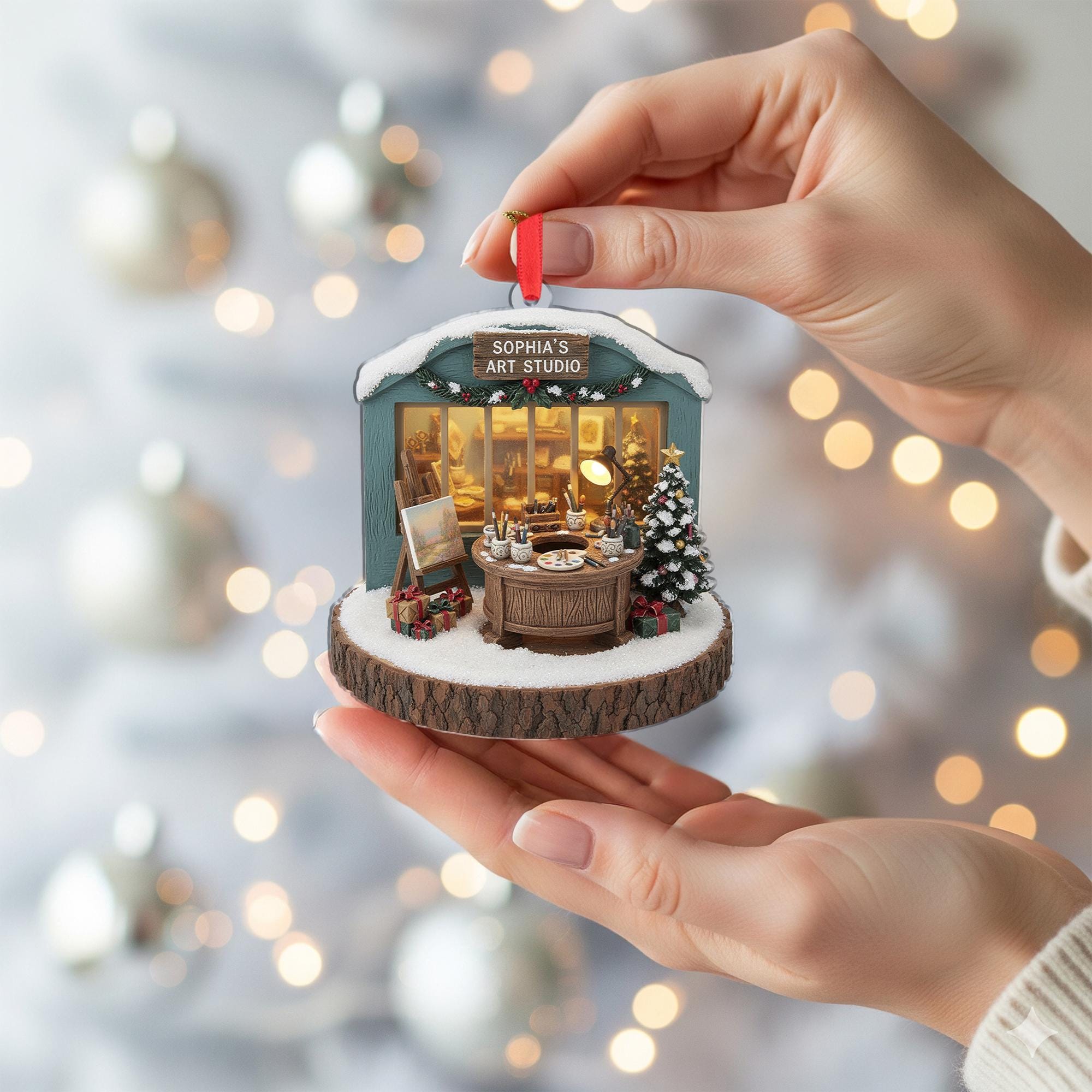 Personalized Miniature Art Studio Ornament: Artist Gift, Custom Holiday Keepsake image 5