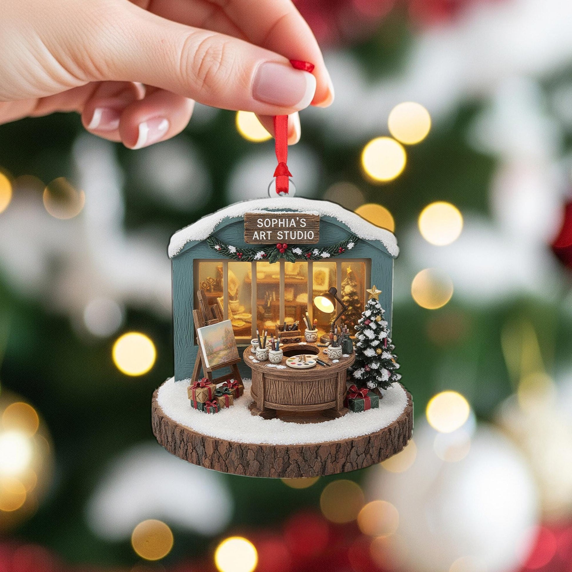 Personalized Miniature Art Studio Ornament: Artist Gift, Custom Holiday Keepsake image 4