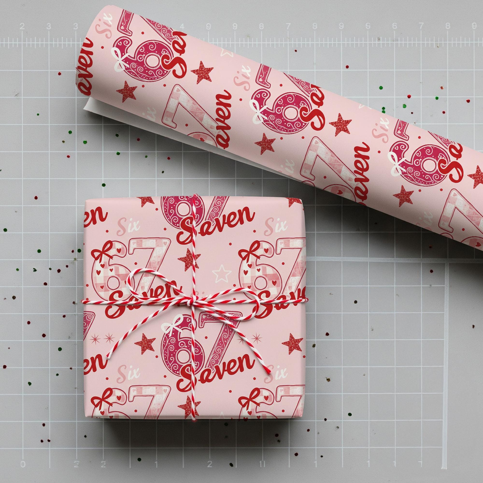 67 Valentine Wrapping Paper: Number Theme Heart Print Gift Wrap image 1