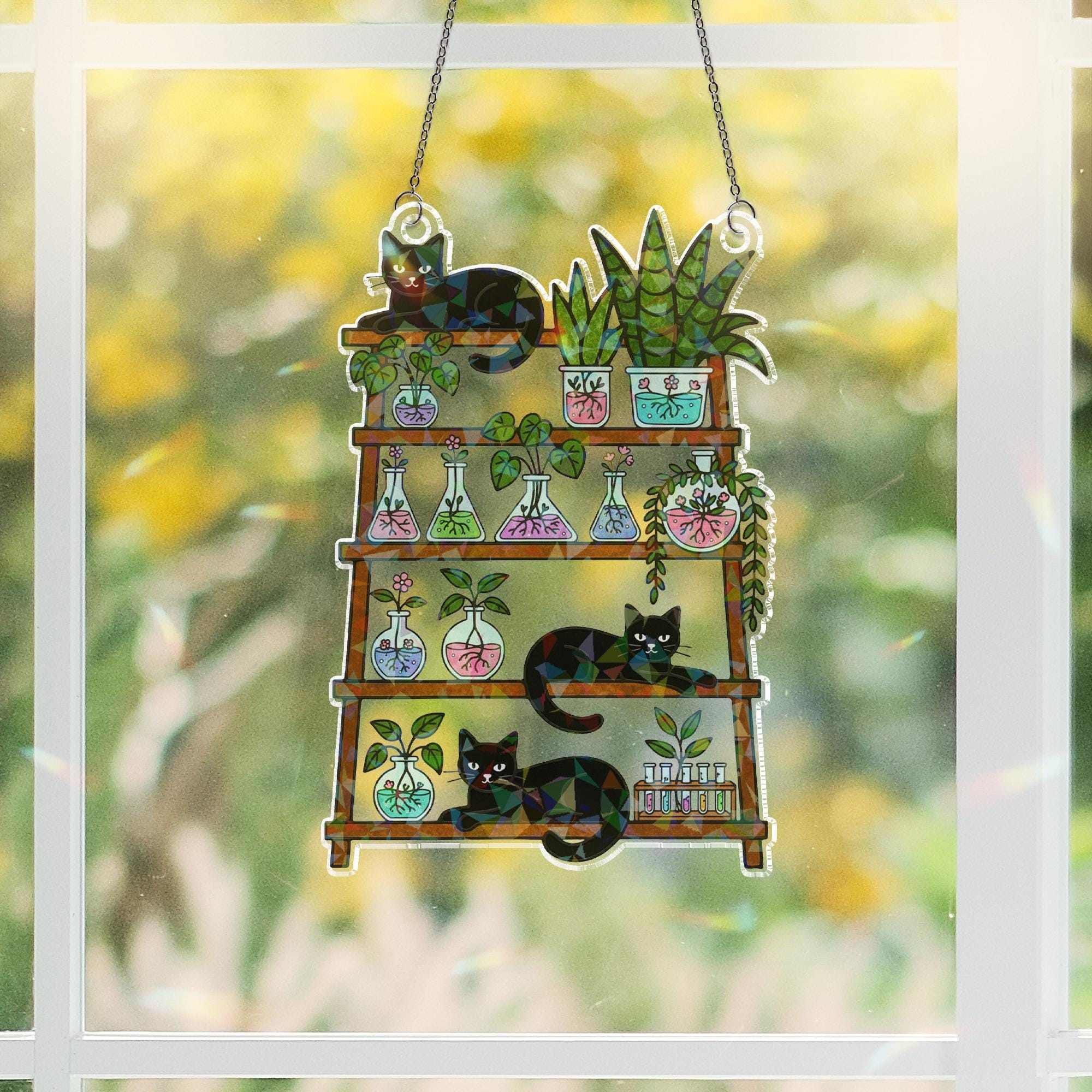 Science Cat Holographic Acrylic Suncatcher: Black Cat Potion Sun Catcher image 3