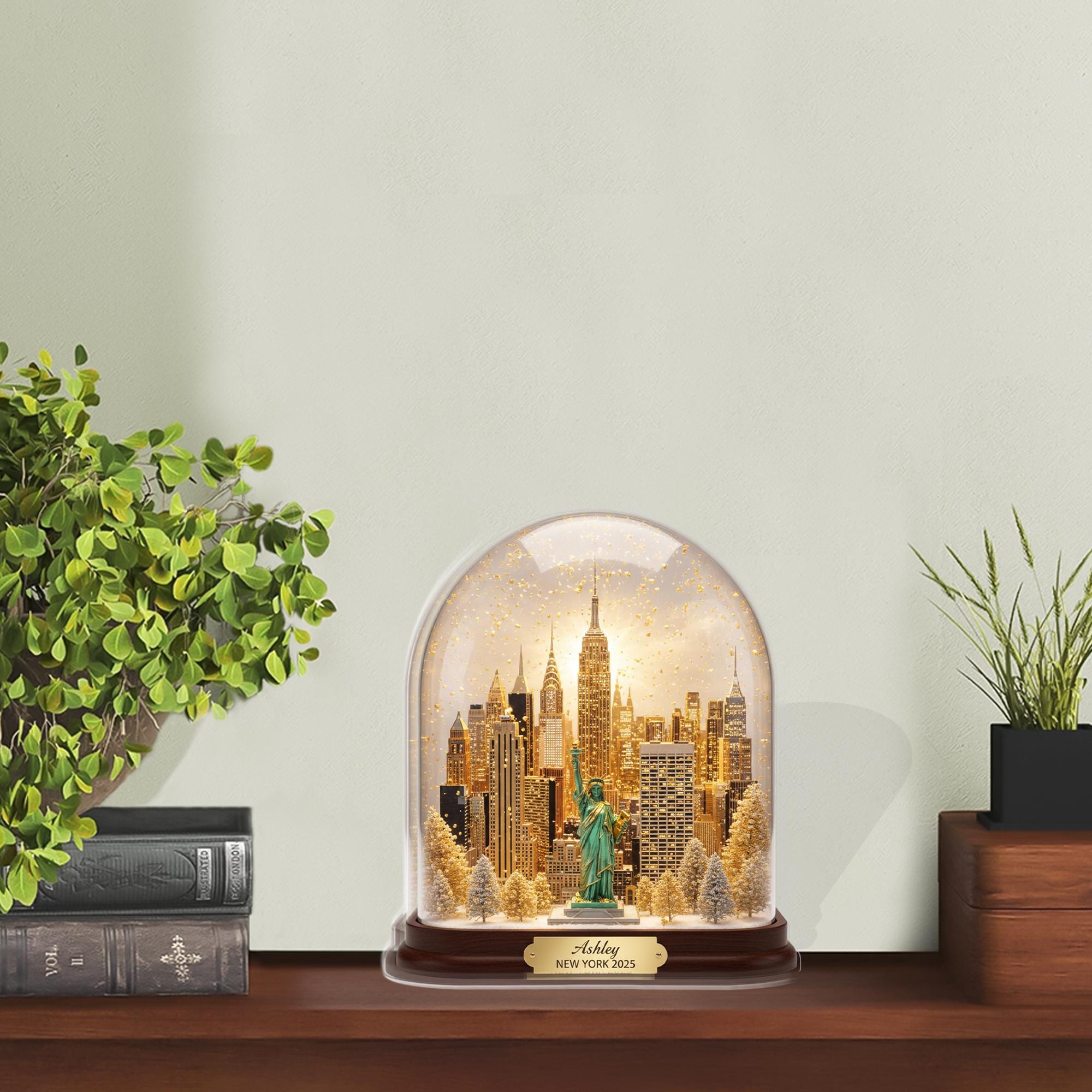 Personalized New York Acrylic Block with Skyline and Statue of Liberty Design image 1