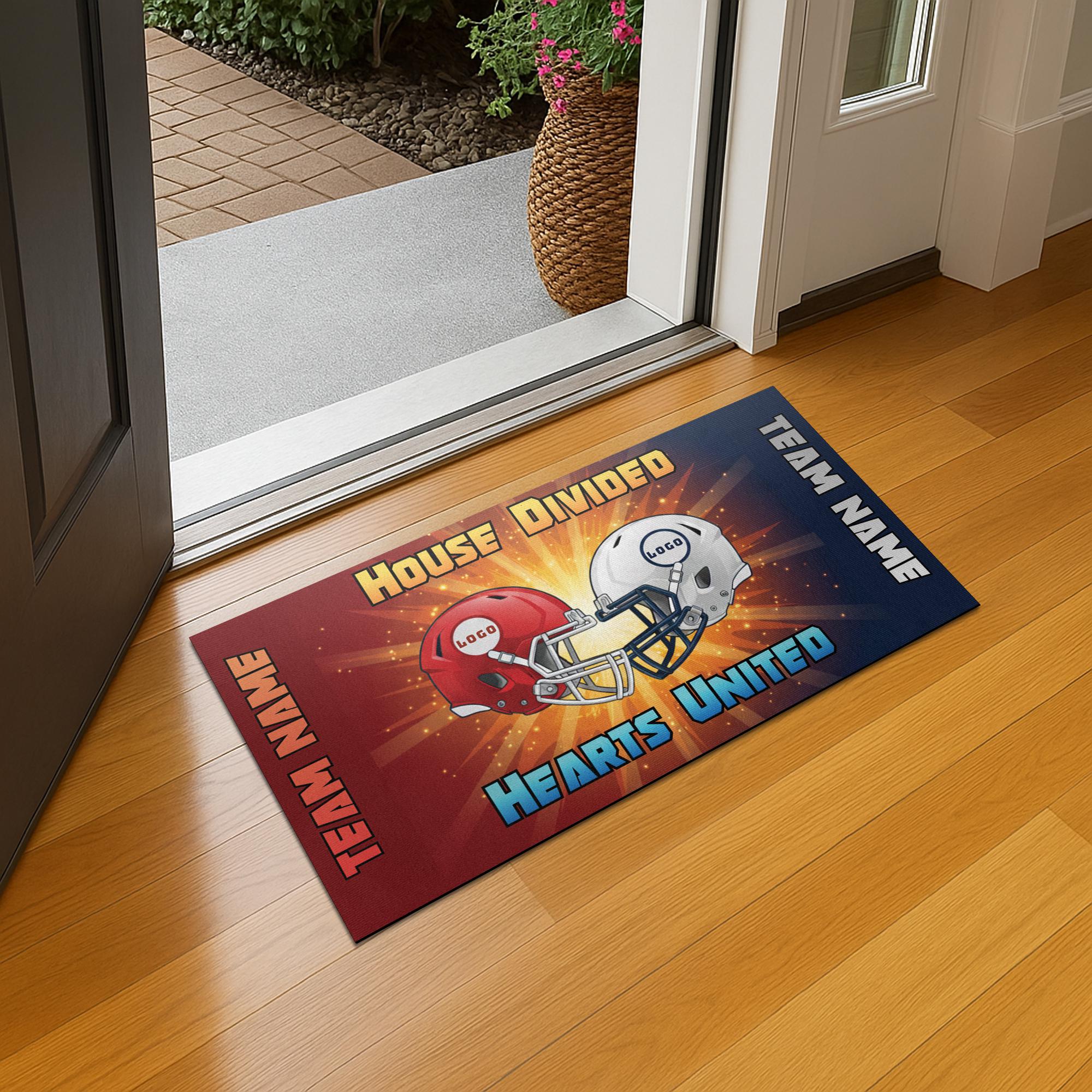 Personalized Football Doormat with Custom Team Names and Helmet Design image 1