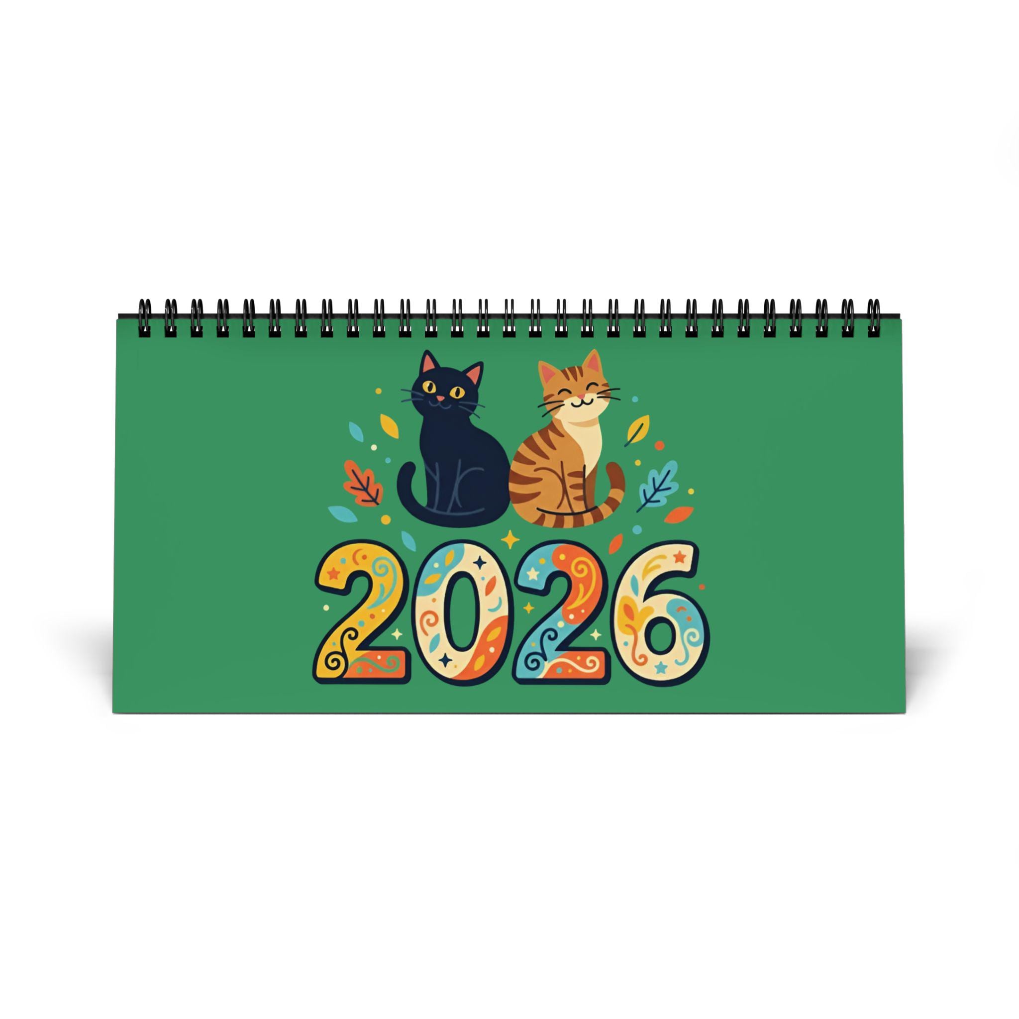 2026 Desk Calendar: Cat Illustration Art, Monthly Spiral Display, Colorful Animal Scenes image 7