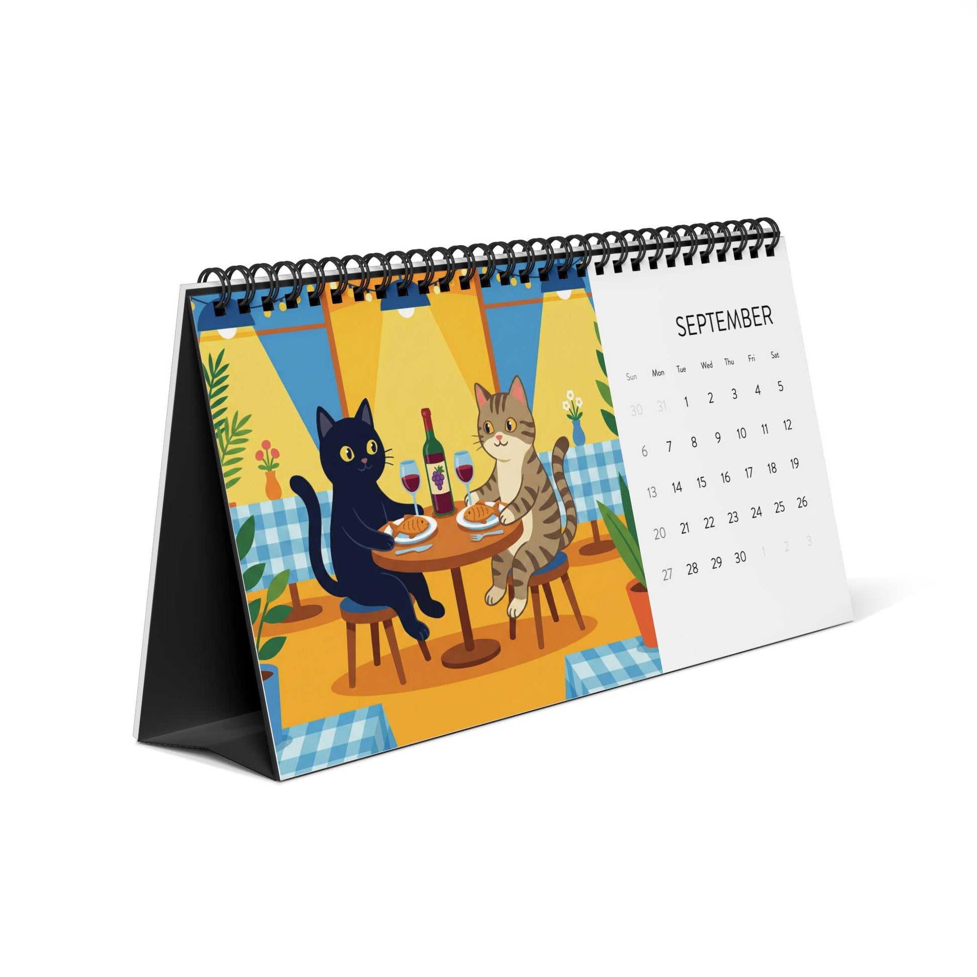 2026 Desk Calendar: Cat Illustration Art, Monthly Spiral Display, Colorful Animal Scenes image 8