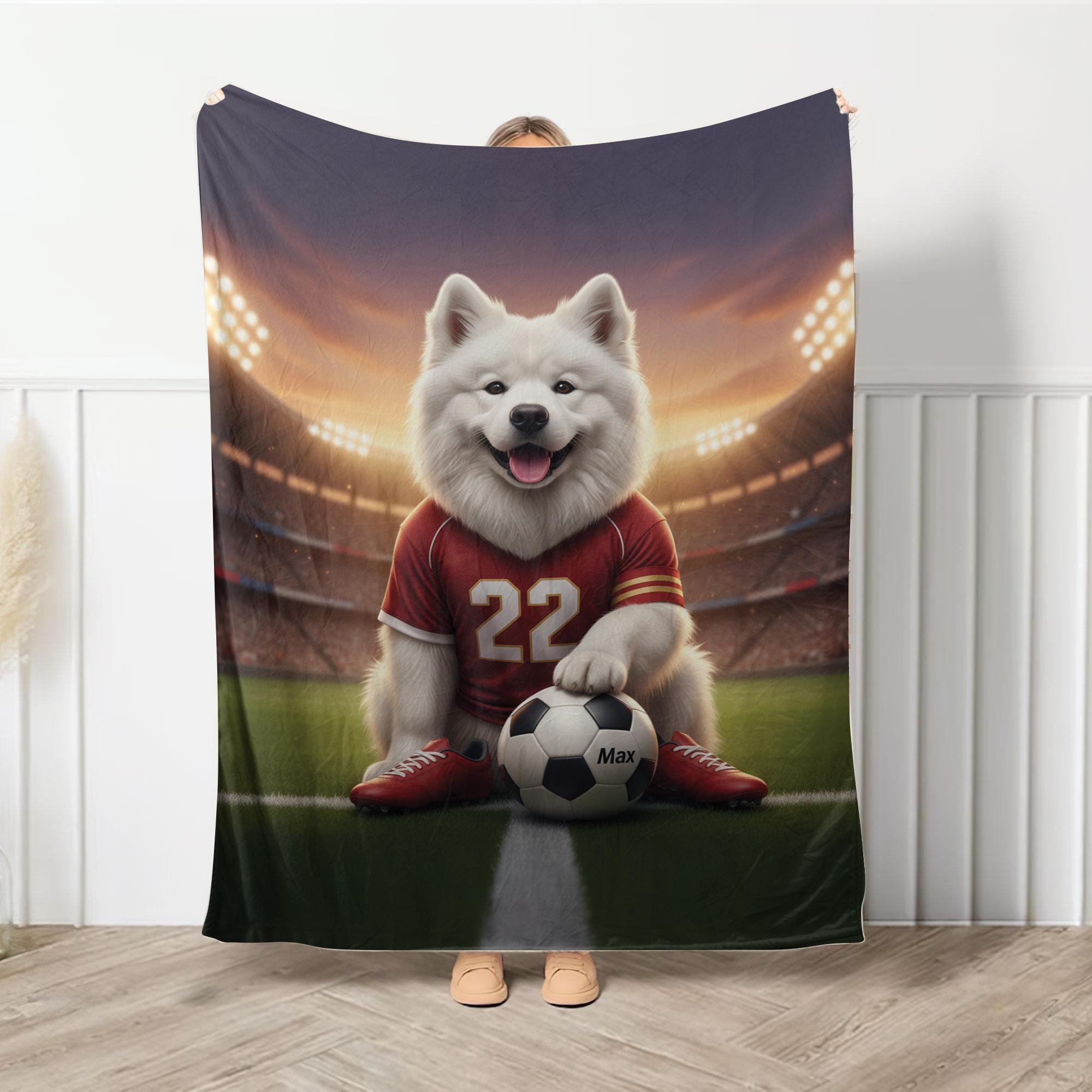 Custom Pet Sports Blanket | Personalized Dog Soccer Fleece Throw | Pet Portrait Stadium Decor image 6