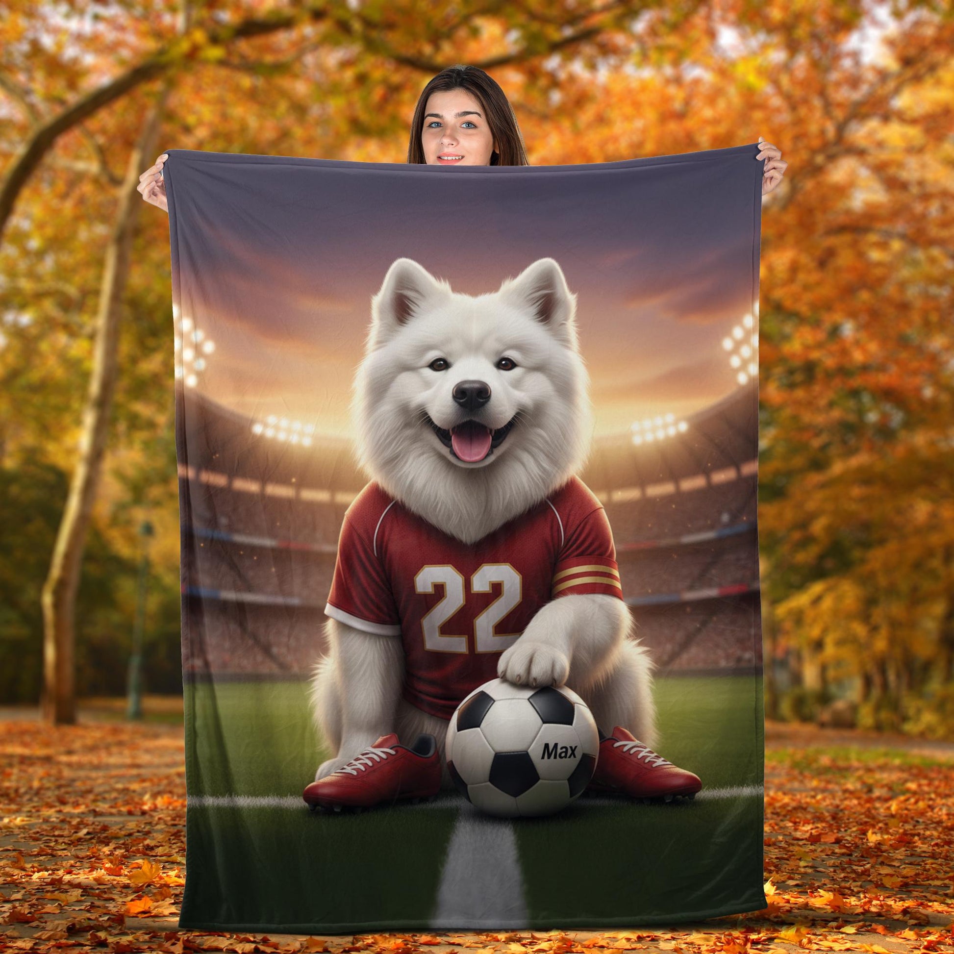 Custom Pet Sports Blanket | Personalized Dog Soccer Fleece Throw | Pet Portrait Stadium Decor image 3