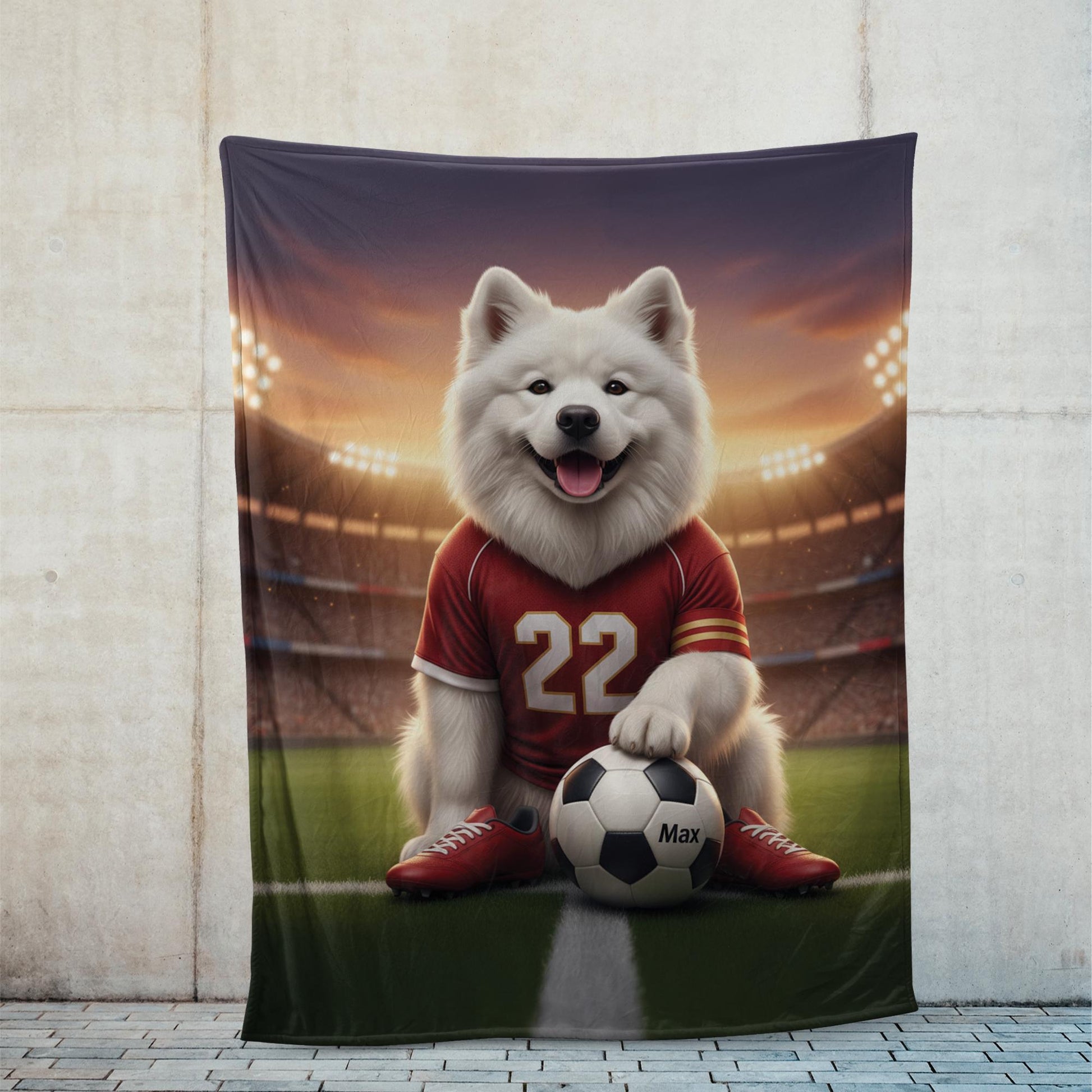 Custom Pet Sports Blanket | Personalized Dog Soccer Fleece Throw | Pet Portrait Stadium Decor image 4
