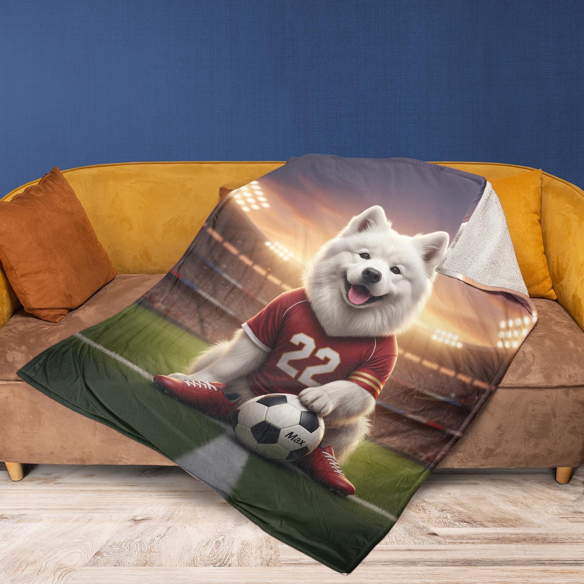 Custom Pet Sports Blanket | Personalized Dog Soccer Fleece Throw | Pet Portrait Stadium Decor image 5
