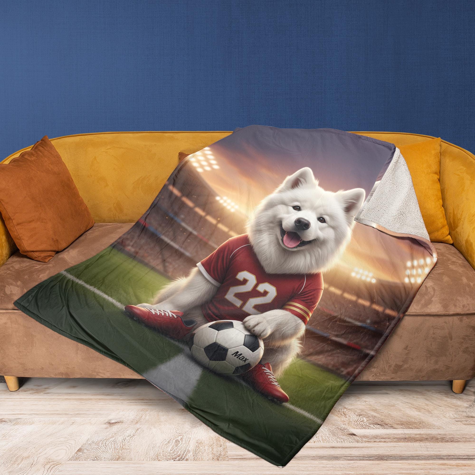 Custom Pet Sports Blanket | Personalized Dog Soccer Fleece Throw | Pet Portrait Stadium Decor image 5