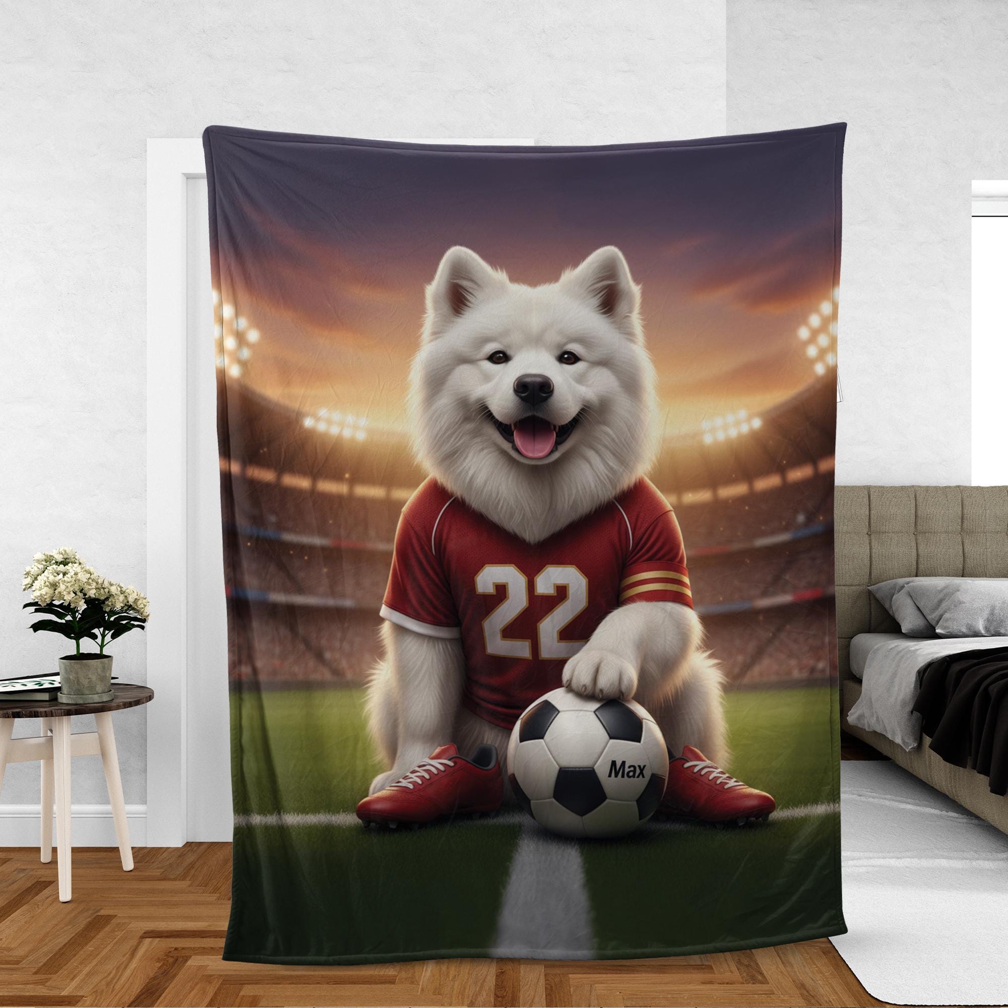 Custom Pet Sports Blanket | Personalized Dog Soccer Fleece Throw | Pet Portrait Stadium Decor image 2