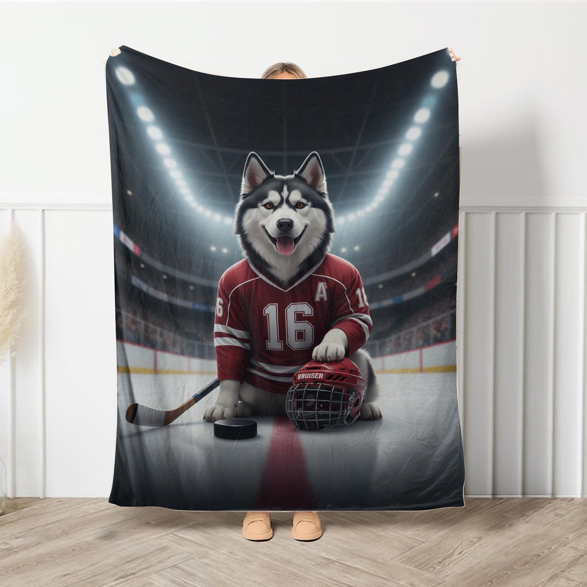 Custom Pet Sports Blanket | Personalized Dog Hockey Fleece Throw | Pet Portrait Stadium Decor image 4